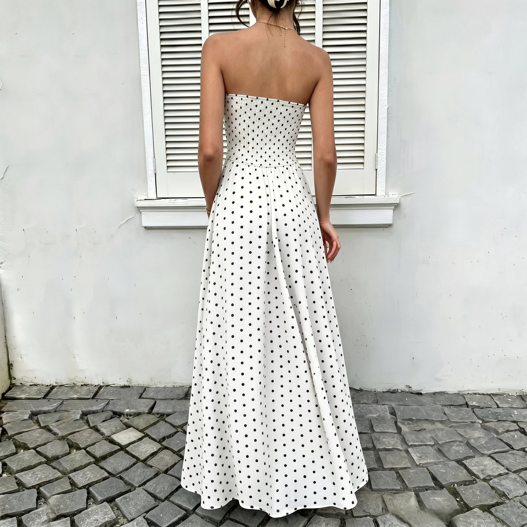 Lorelei - Women's Summer Polka Dot Strapless Maxi Dress