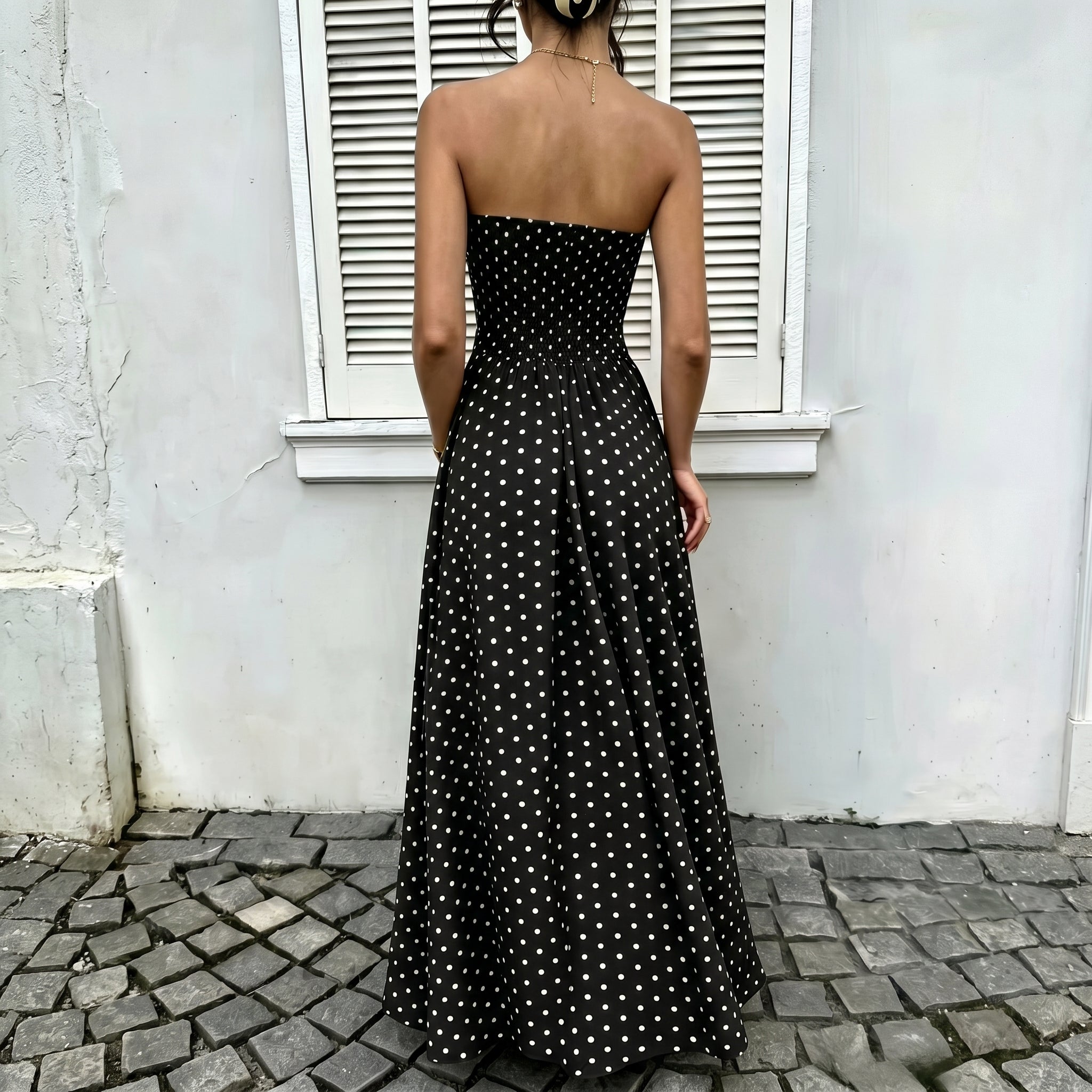 Lorelei - Women's Summer Polka Dot Strapless Maxi Dress