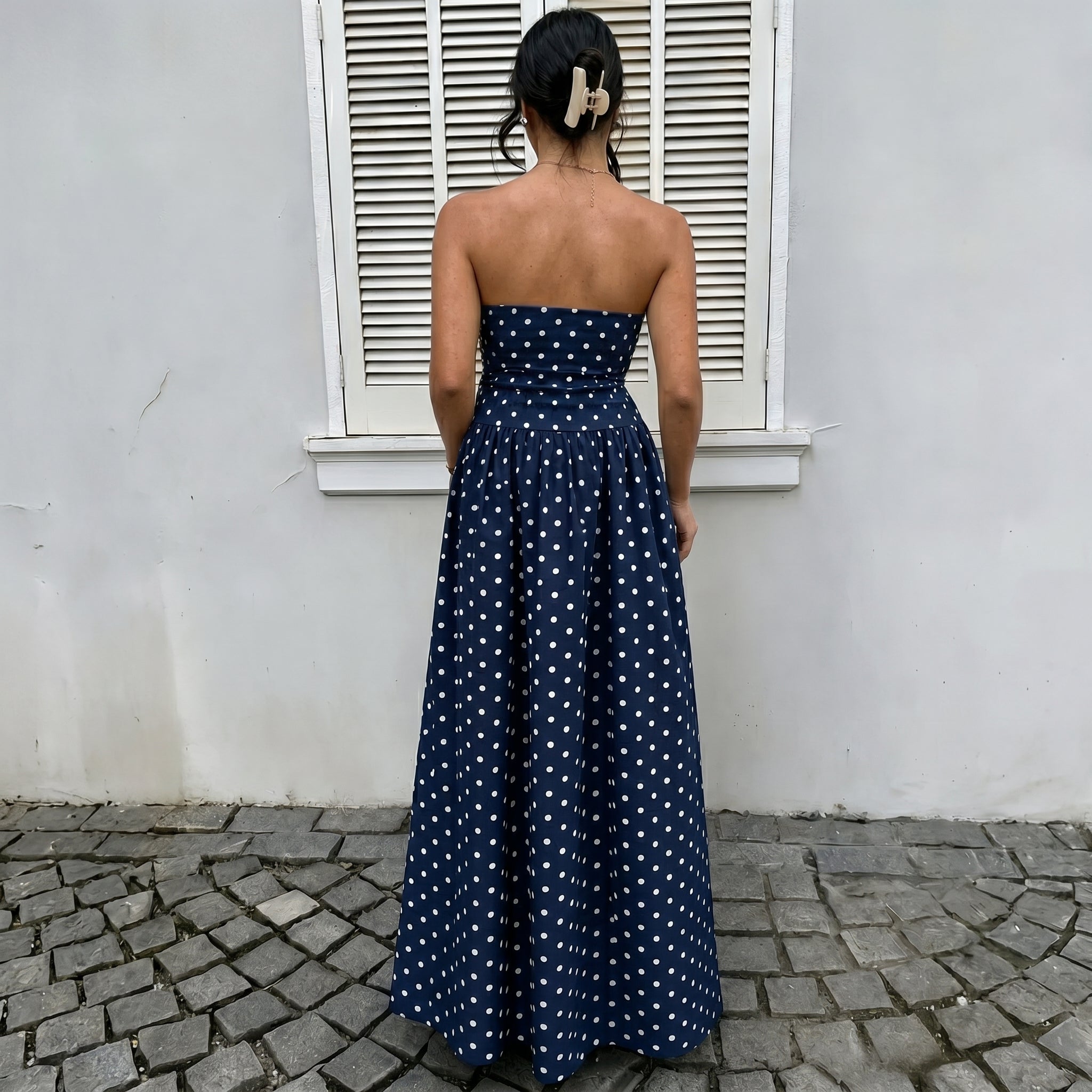 Lorelei - Women's Summer Polka Dot Strapless Maxi Dress