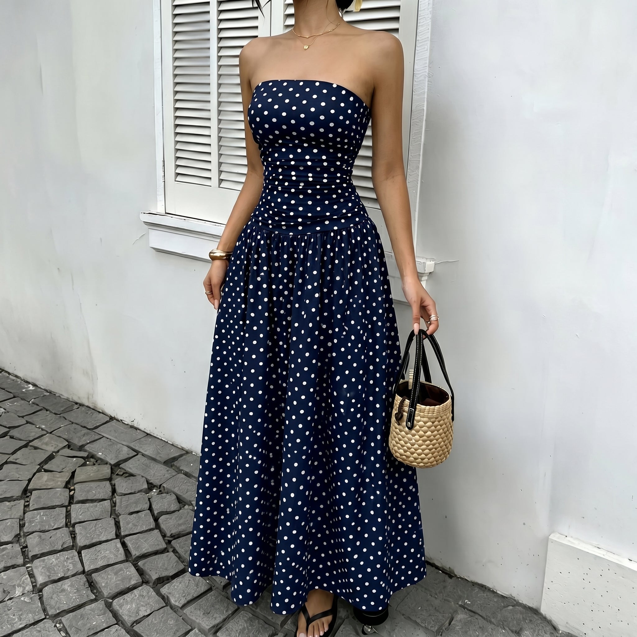 Lorelei - Women's Summer Polka Dot Strapless Maxi Dress