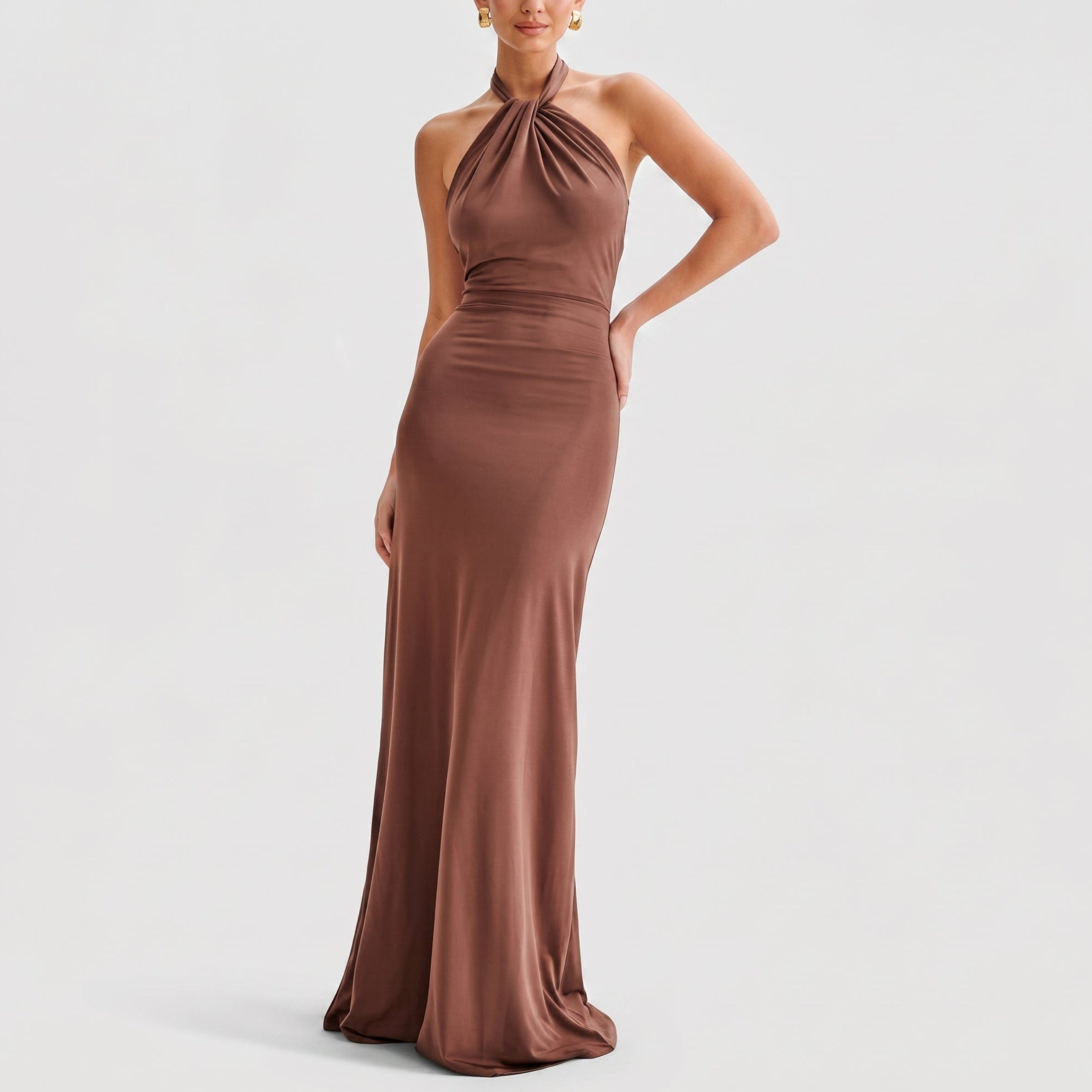 Isabella - Women's Wedding Guest Halter Twist Maxi Dress