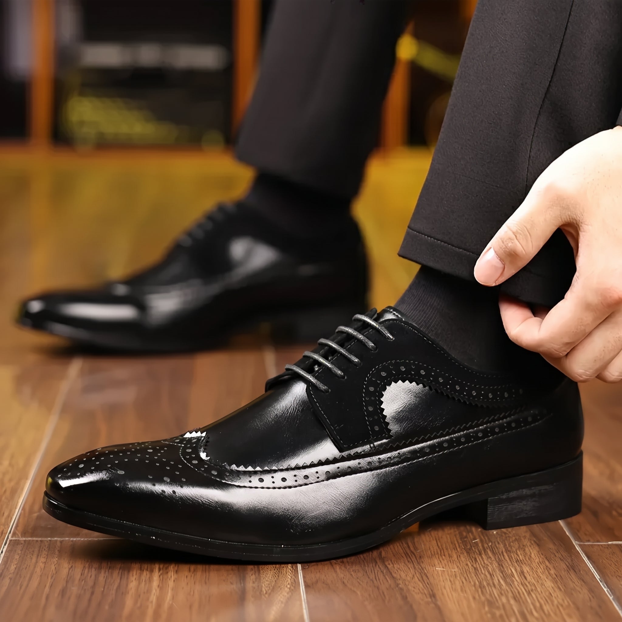 Noah - Men's Formal Brogue Pointed Toe Wedding Shoes