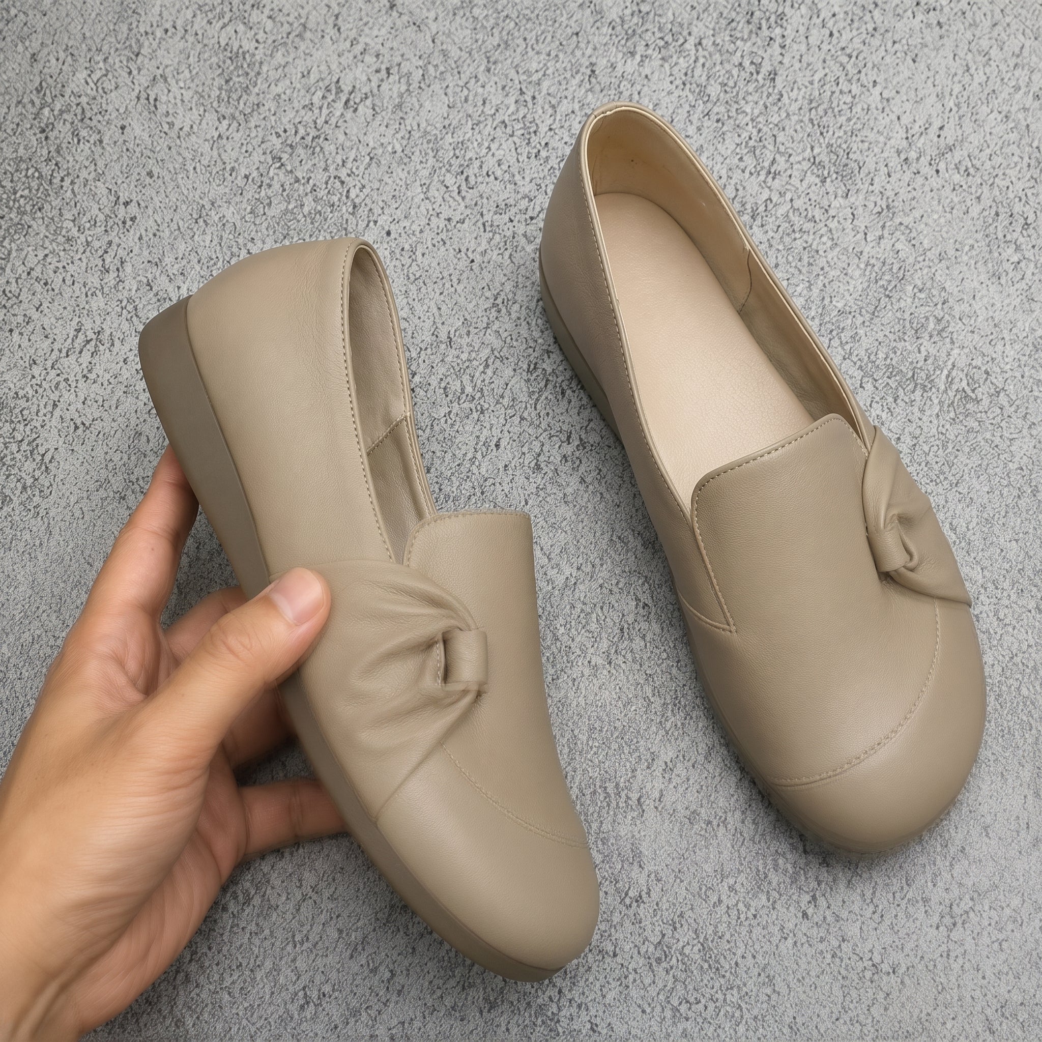 Louise - Women's Round Toe Loafers with Knot Detail