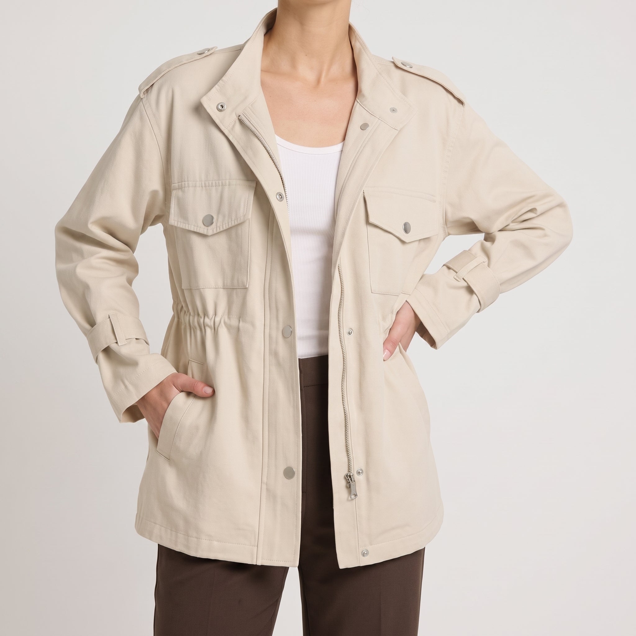 Amelie - Women's Relaxed Transitional Utility Jacket with Cinched Waist