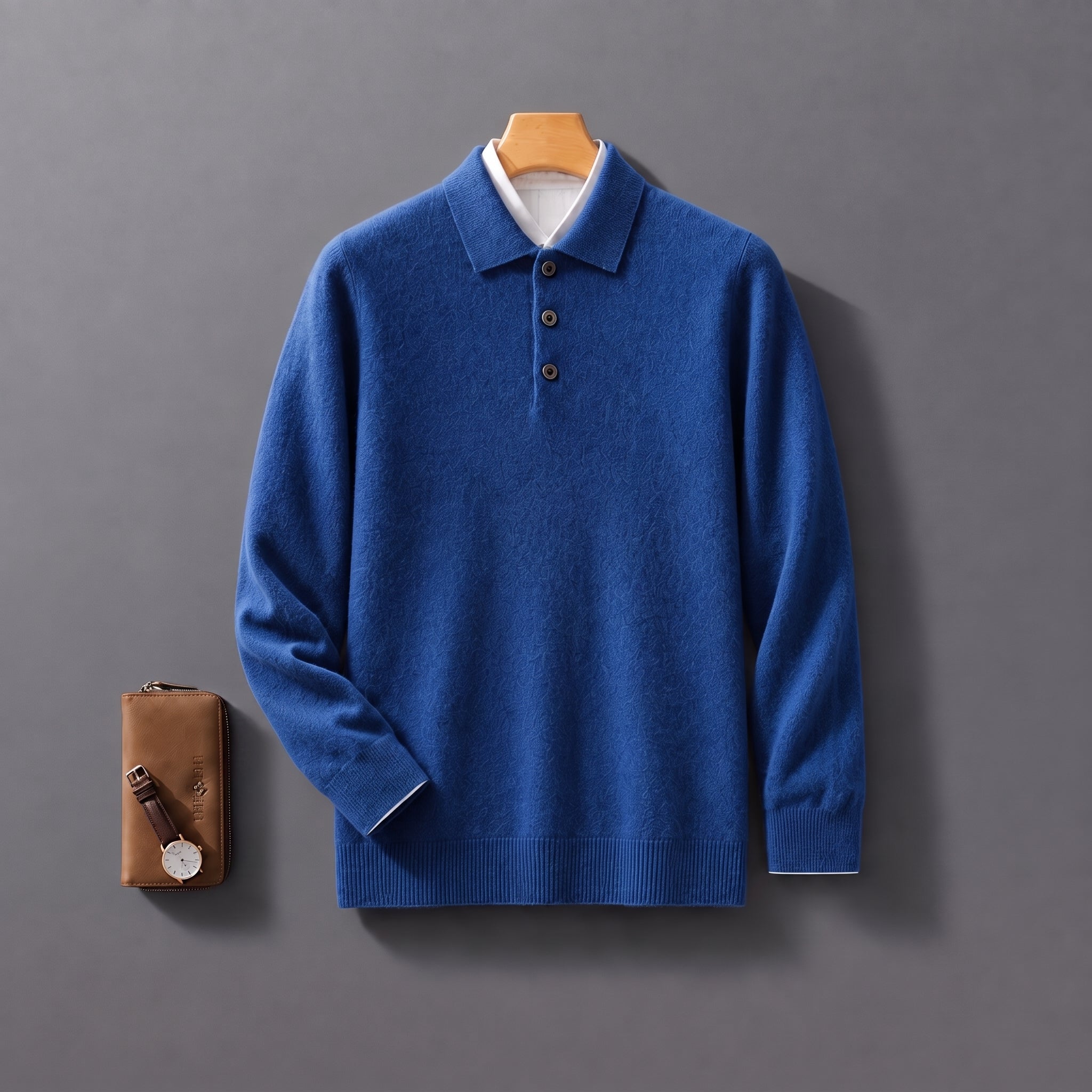 James - Men's Knitted Polo Shirt with Button Placket