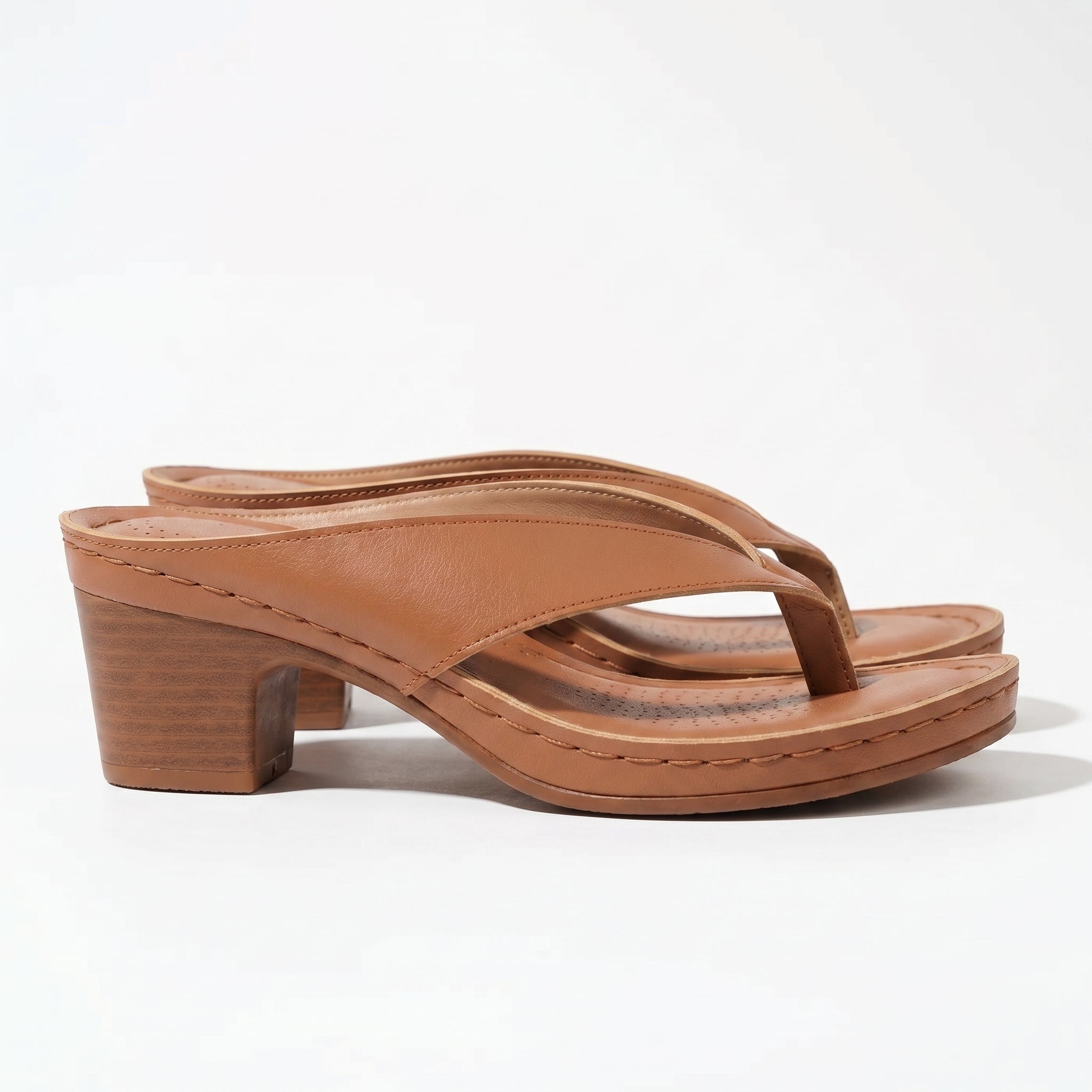 Abigail - Women's Orthopaedic V - Shaped Thong Strap Heeled Sandals - Shoes - Brown - Taylor & Bennett