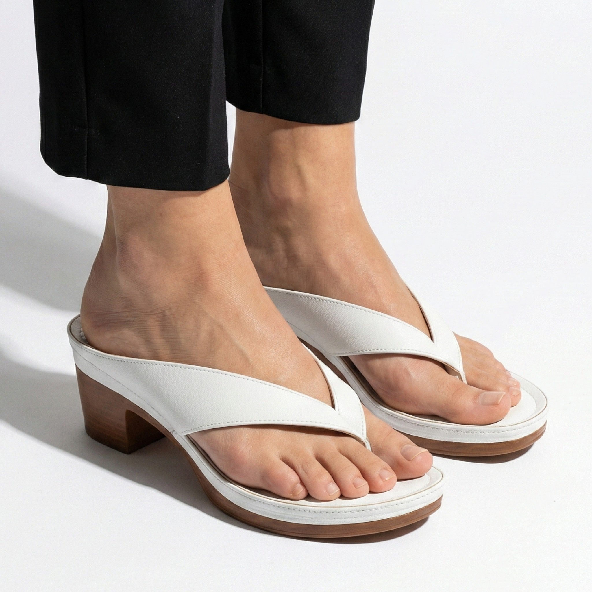 Abigail - Women's Orthopaedic V - Shaped Thong Strap Heeled Sandals - Shoes - White - Taylor & Bennett