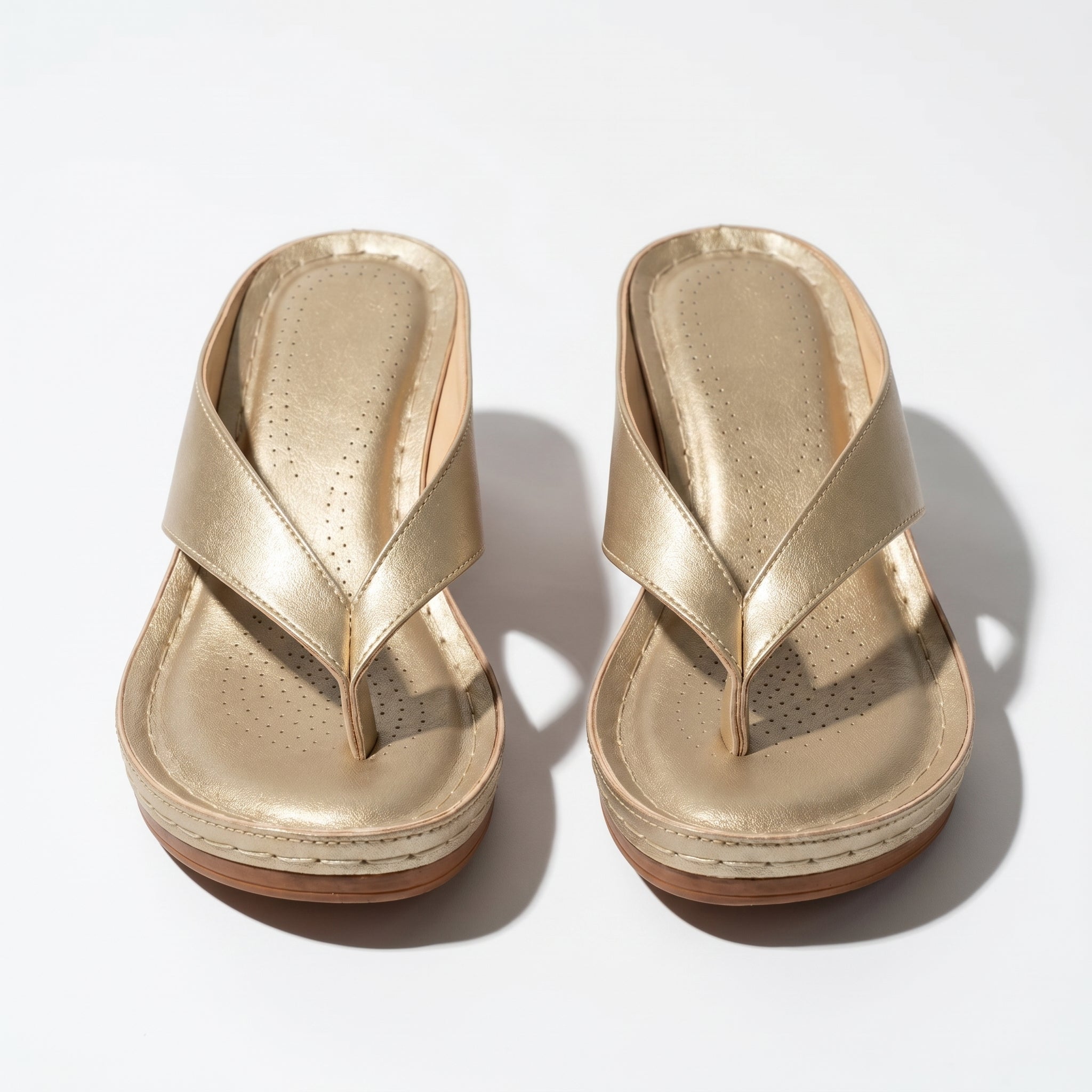 Abigail - Women's Orthopaedic V - Shaped Thong Strap Heeled Sandals - Shoes - Gold - Taylor & Bennett