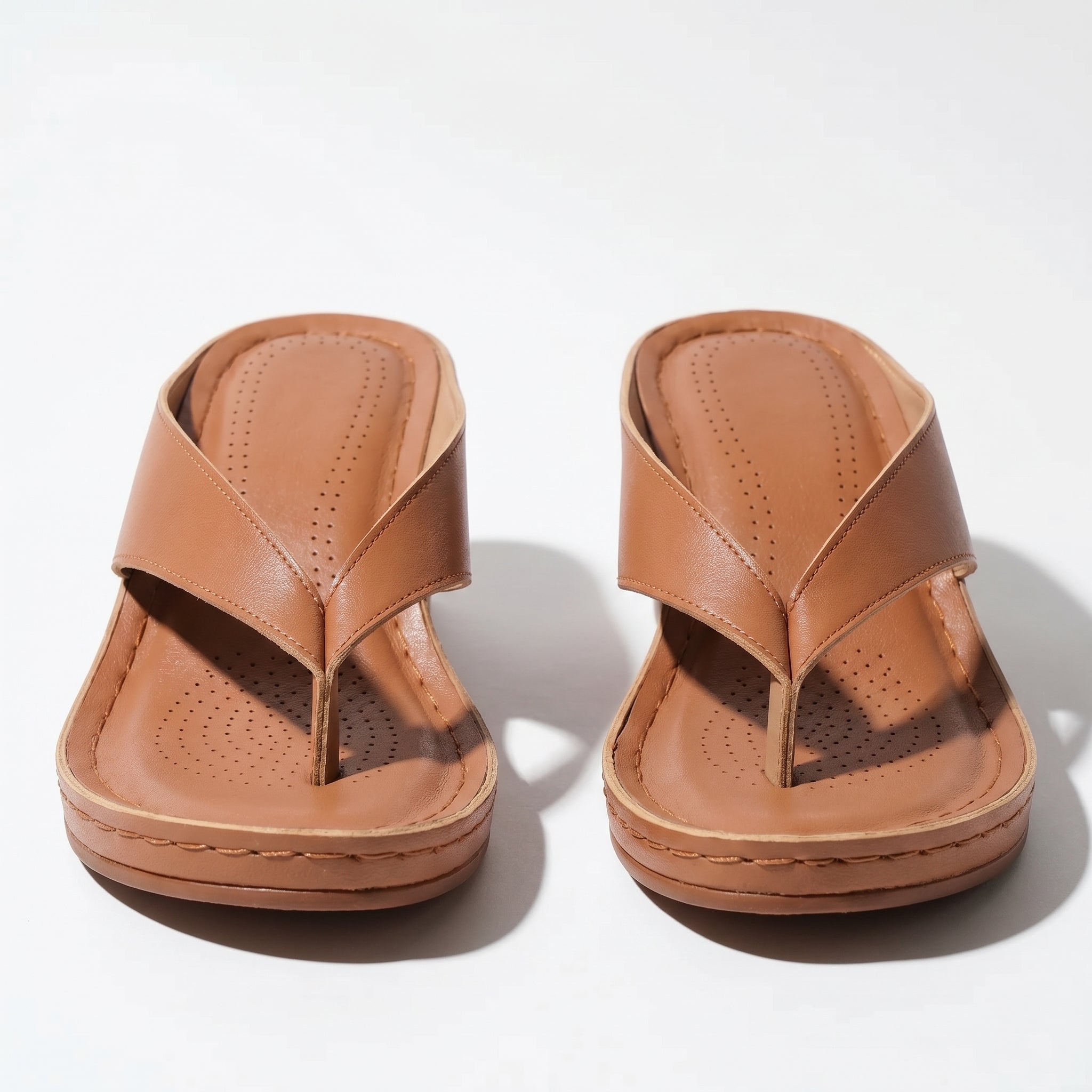 Abigail - Women's Orthopaedic V - Shaped Thong Strap Heeled Sandals - Shoes - Brown - Taylor & Bennett
