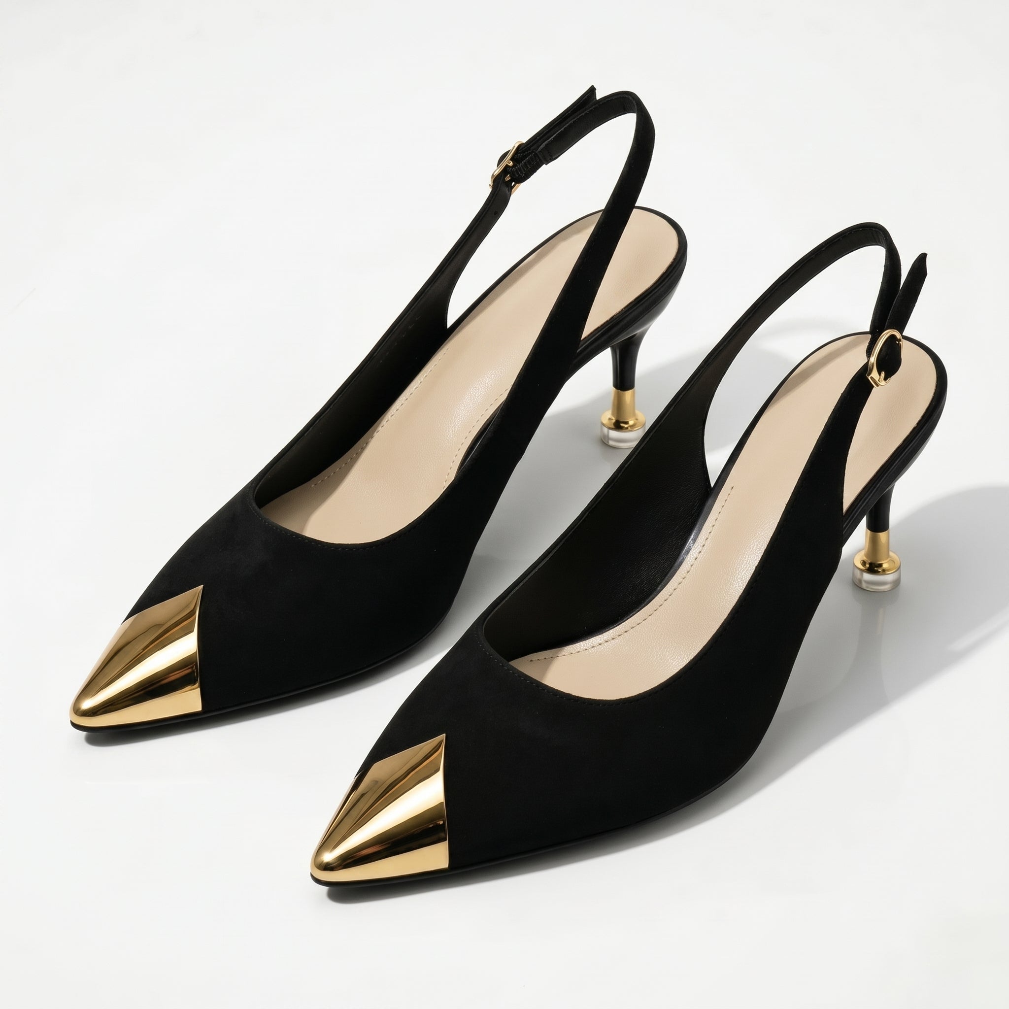 Adele - Women's Slingback Kitten Heels - Sandals & Slides - Black - Taylor & Bennett