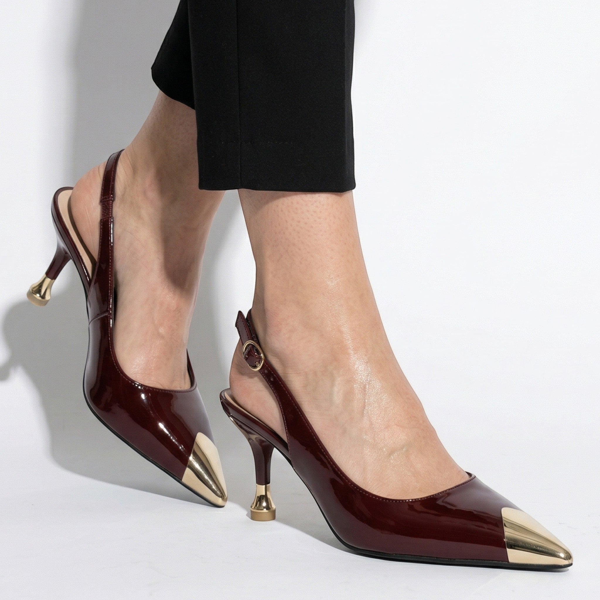 Adele - Women's Slingback Kitten Heels - Sandals & Slides - Burgundy - Taylor & Bennett