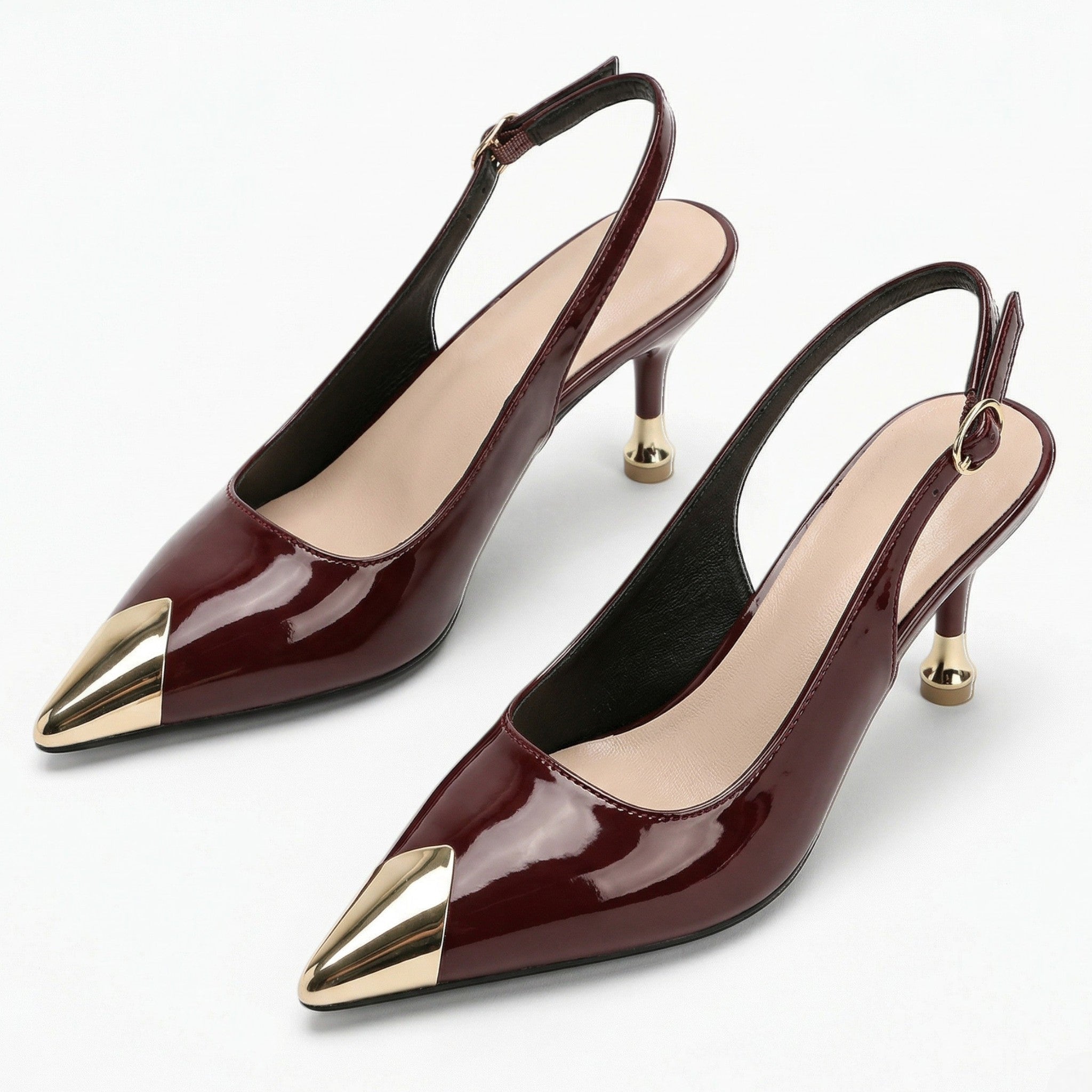 Adele - Women's Slingback Kitten Heels - Sandals & Slides - Burgundy - Taylor & Bennett