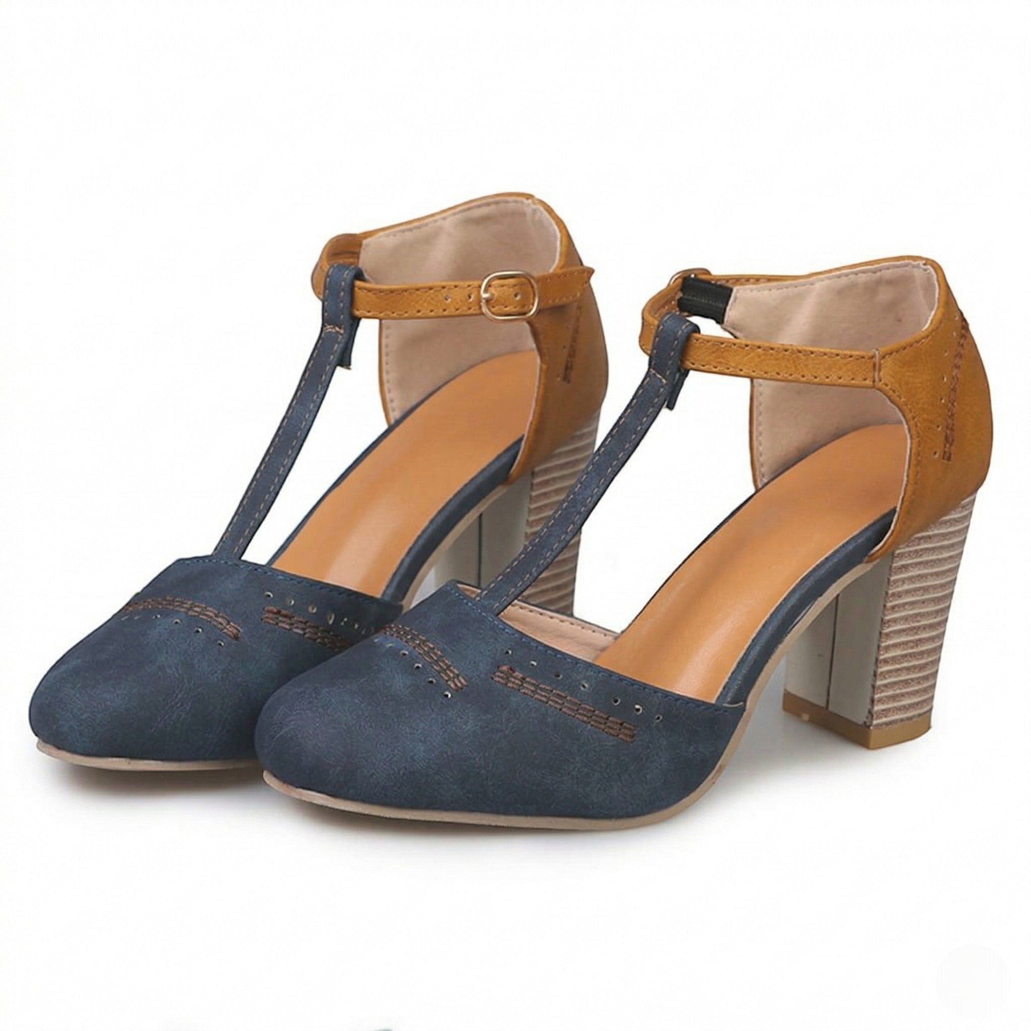 Adrienne - Women's Two Tone Block Heels - Heels - Black - Taylor & Bennett