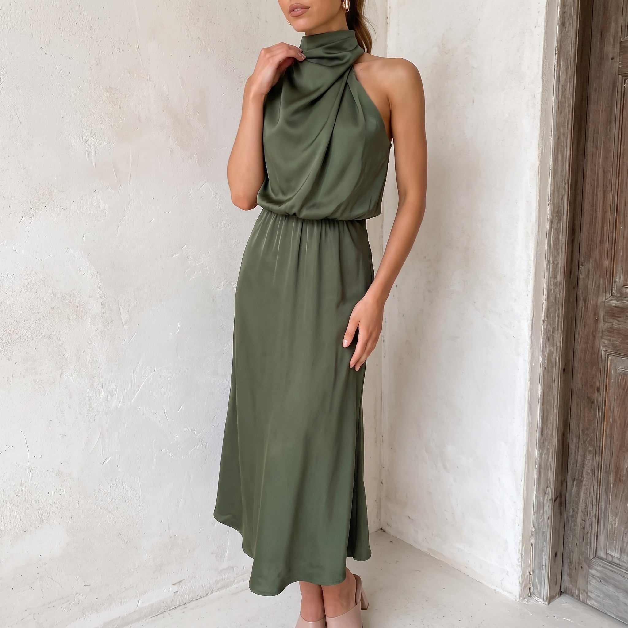 Alfreda - Women's Wedding Guest High Neck Maxi Dress - Dresses - Green - Taylor & Bennett