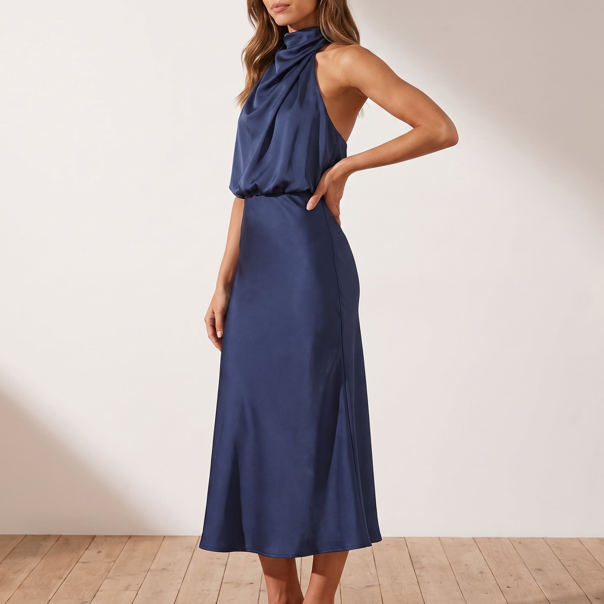 Alfreda - Women's Wedding Guest High Neck Maxi Dress - Dresses - Blue - Taylor & Bennett