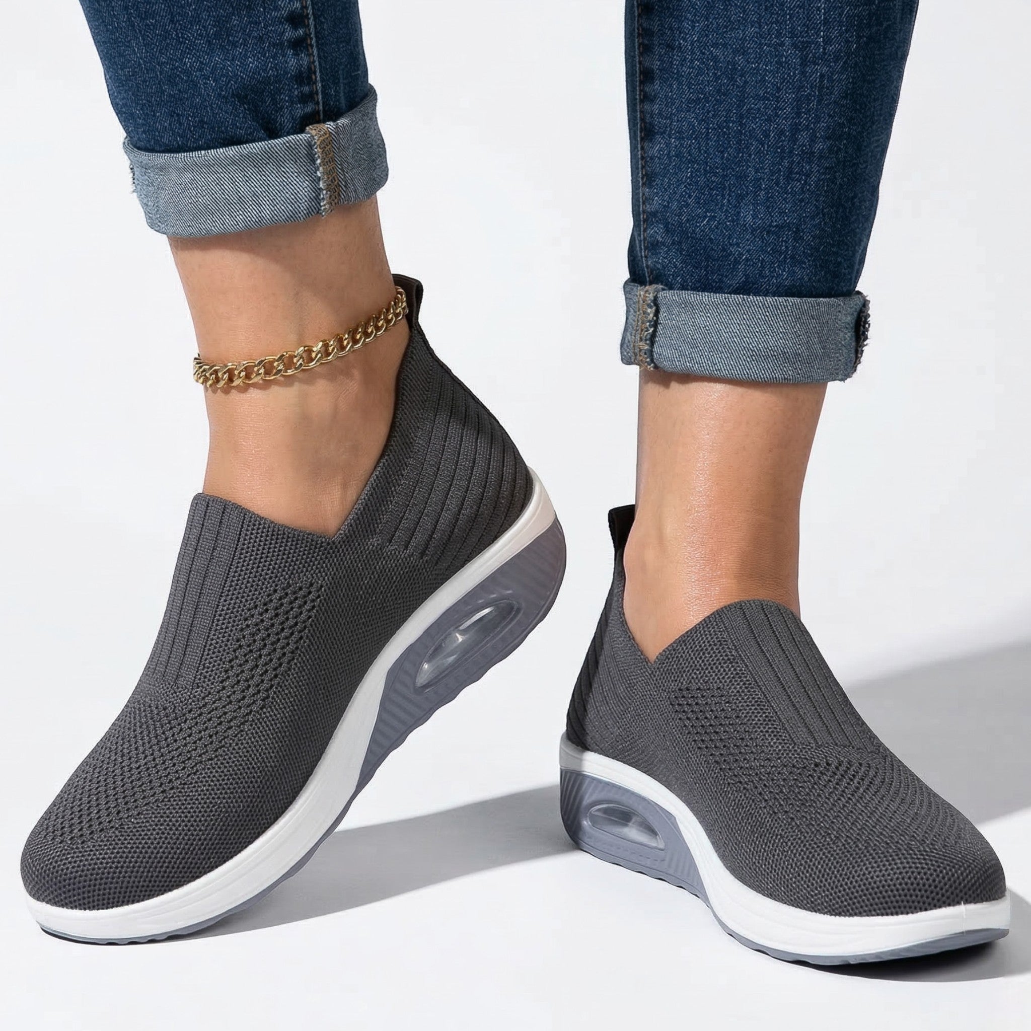 Alice - Women's Breathable Slip - On Mesh Wedge Trainers - SHOES - Grey - Taylor & Bennett