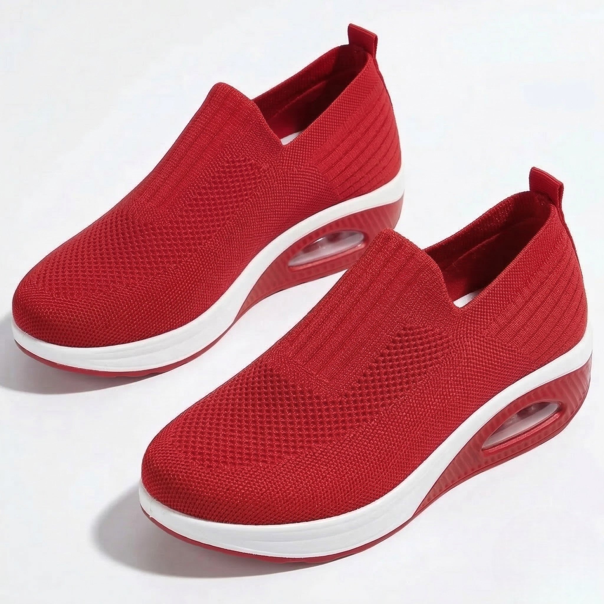 Alice - Women's Breathable Slip - On Mesh Wedge Trainers - SHOES - Red - Taylor & Bennett