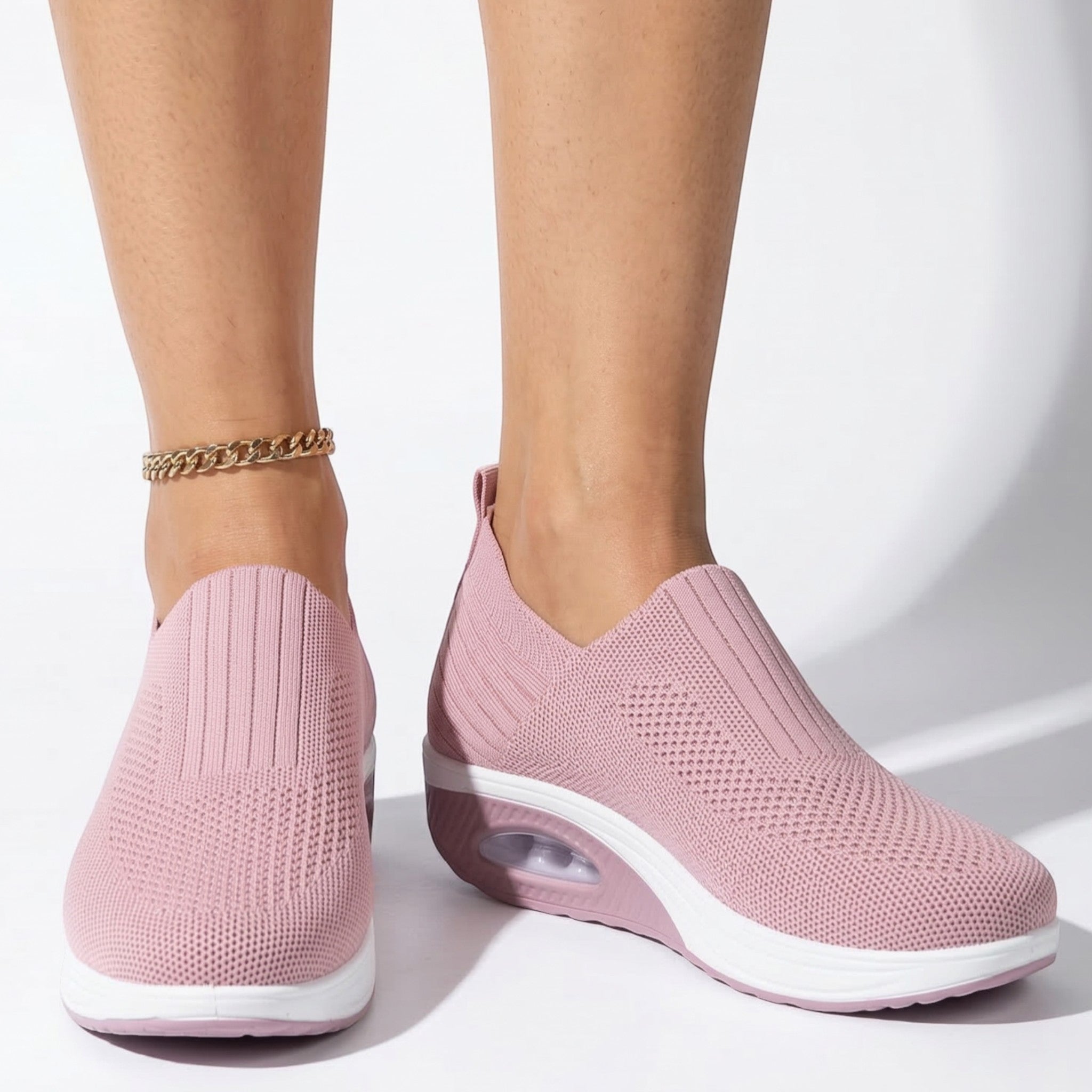 Alice - Women's Breathable Slip - On Mesh Wedge Trainers - SHOES - Pink - Taylor & Bennett