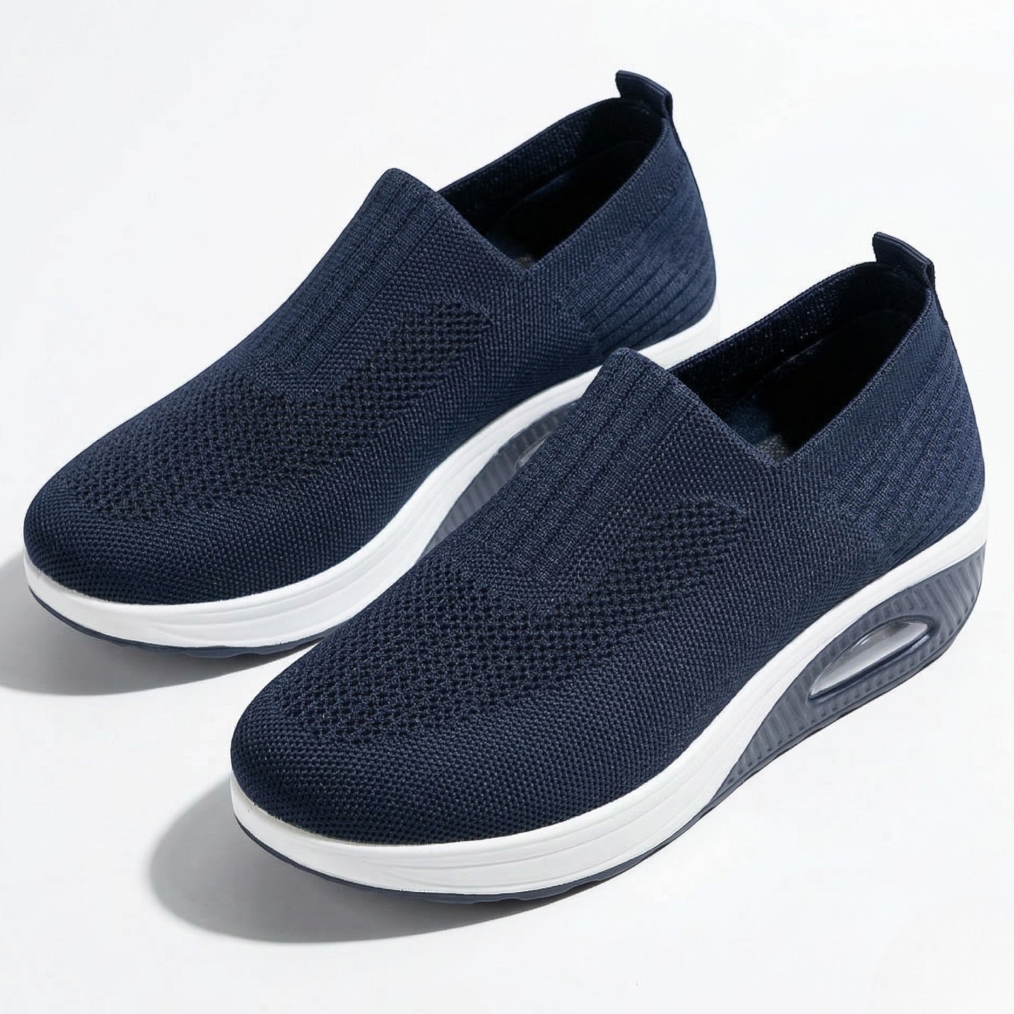Alice - Women's Breathable Slip - On Mesh Wedge Trainers - SHOES - Dark Blue - Taylor & Bennett
