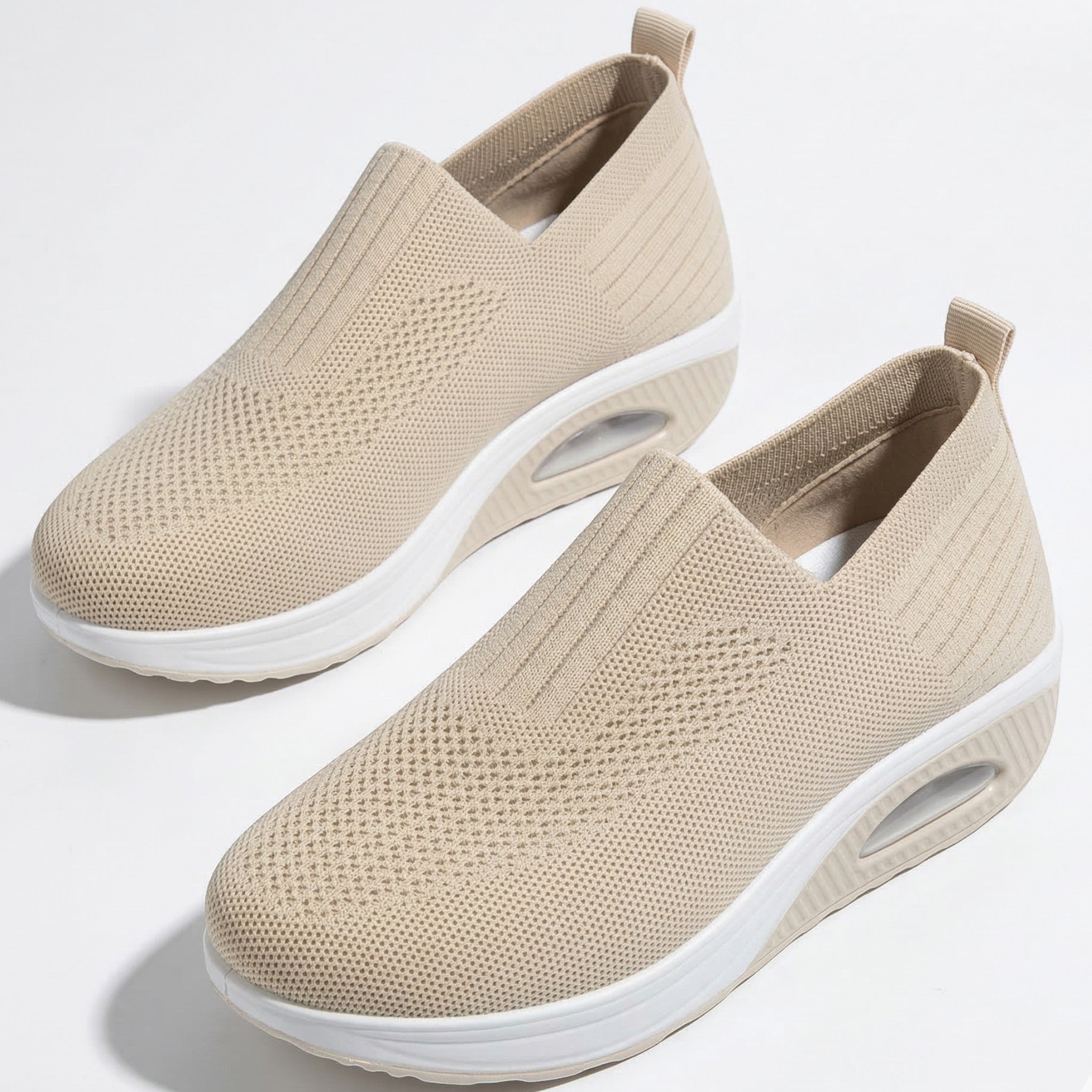 Alice - Women's Breathable Slip - On Mesh Wedge Trainers - SHOES - Beige - Taylor & Bennett