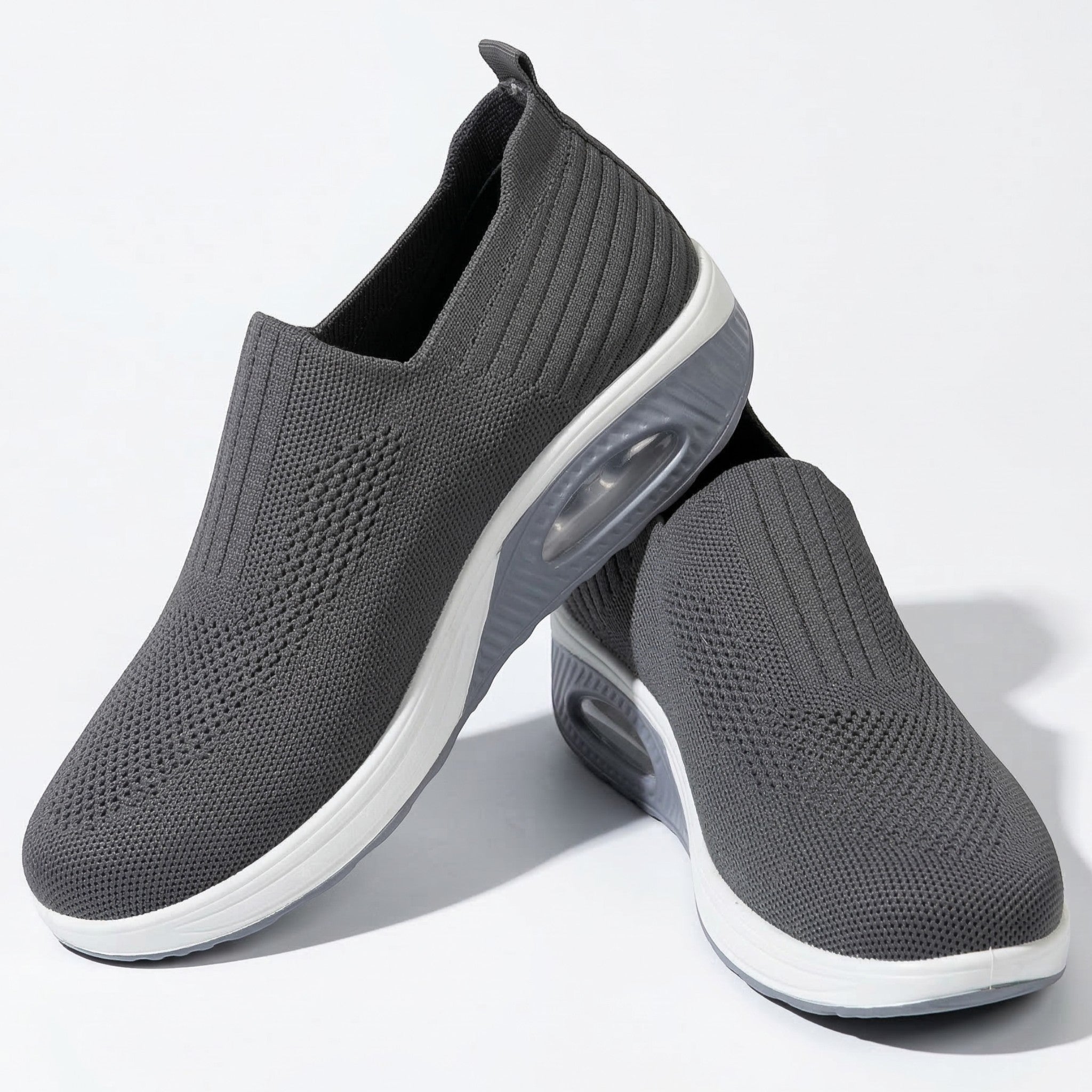 Alice - Women's Breathable Slip - On Mesh Wedge Trainers - SHOES - Grey - Taylor & Bennett