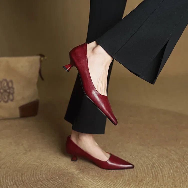 Alice - Women's Kitten Heel Pointed Toe Pumps - Sandals - Red - Taylor & Bennett