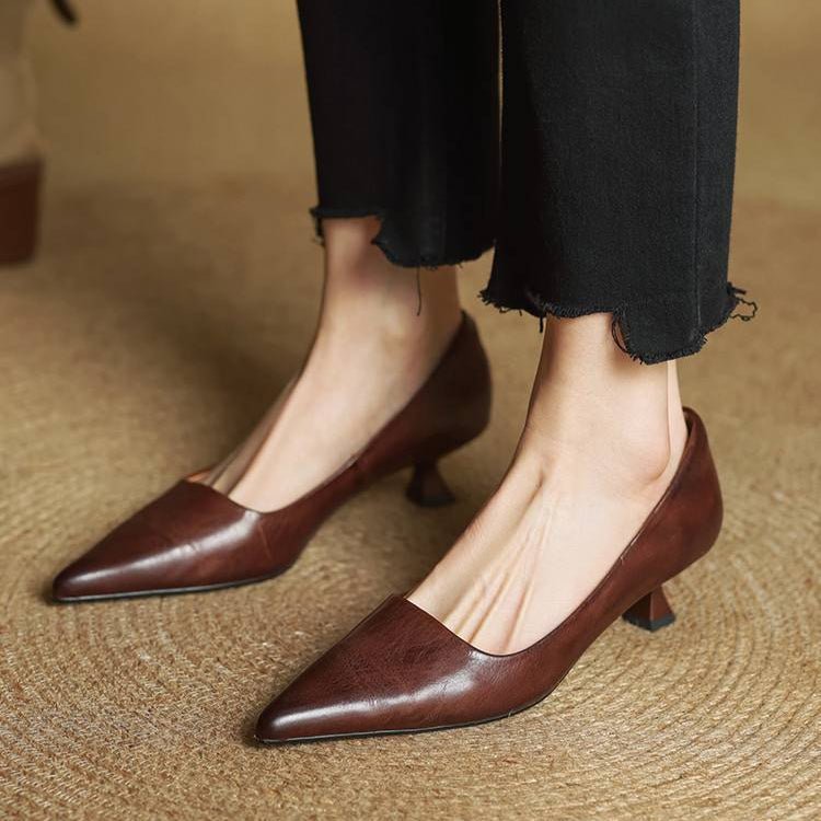 Alice - Women's Kitten Heel Pointed Toe Pumps - Sandals - Brown - Taylor & Bennett
