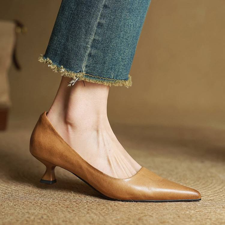 Alice - Women's Kitten Heel Pointed Toe Pumps - Sandals - Brown - Taylor & Bennett