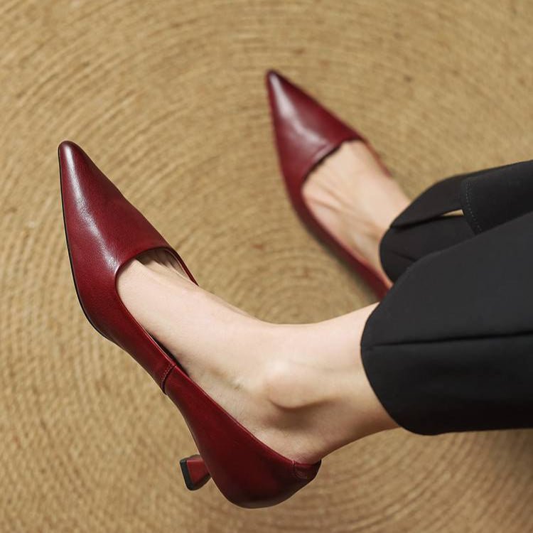 Alice - Women's Kitten Heel Pointed Toe Pumps - Sandals - Red - Taylor & Bennett