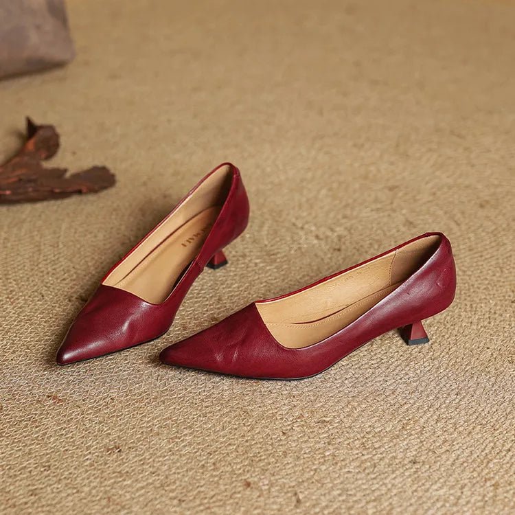 Alice - Women's Kitten Heel Pointed Toe Pumps - Sandals - Red - Taylor & Bennett