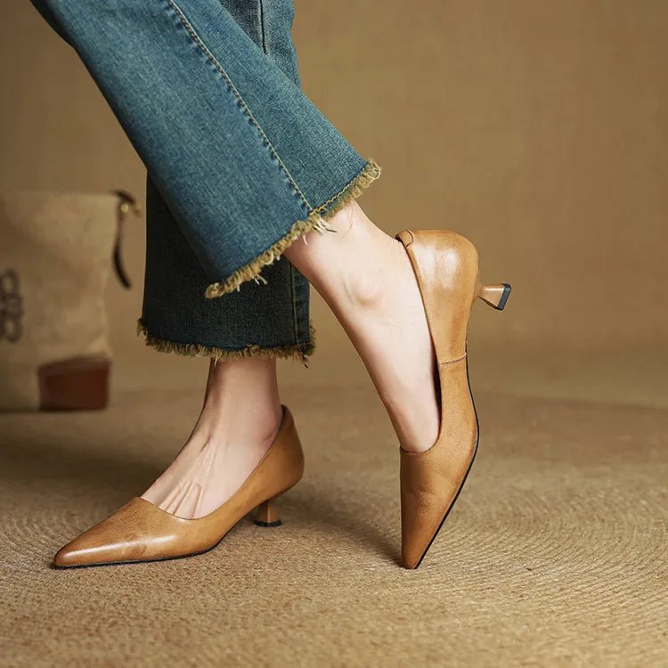 Alice - Women's Kitten Heel Pointed Toe Pumps - Sandals - Brown - Taylor & Bennett
