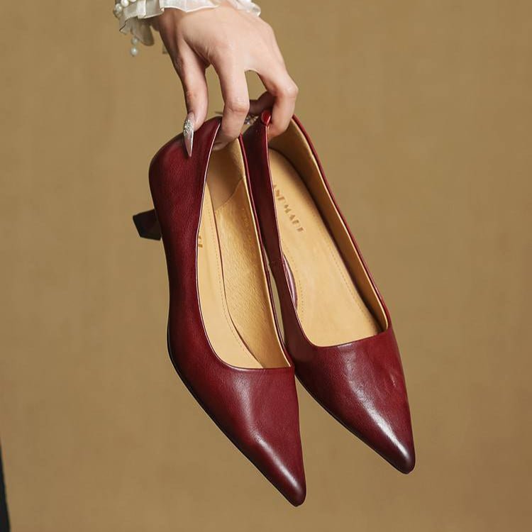 Alice - Women's Kitten Heel Pointed Toe Pumps - Sandals - Red - Taylor & Bennett