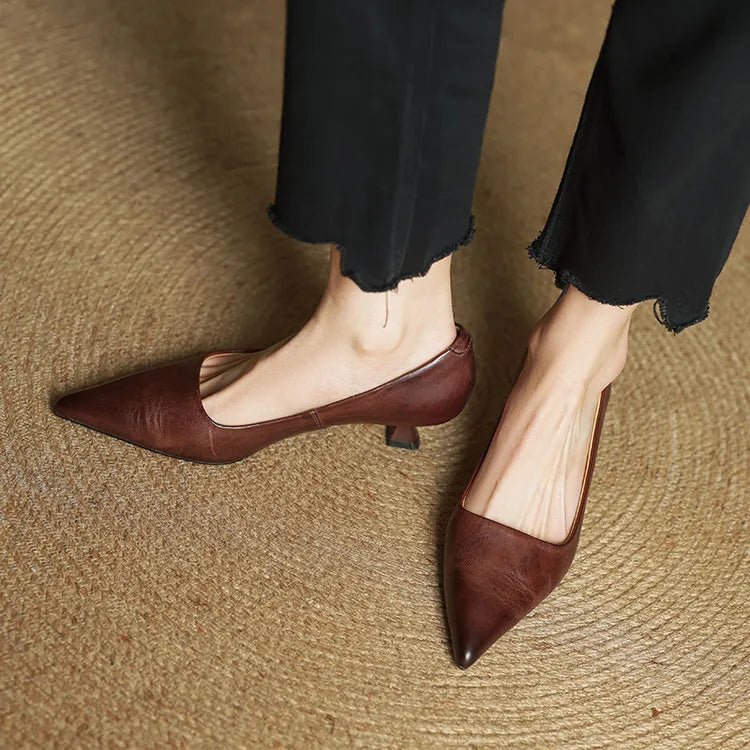 Alice - Women's Kitten Heel Pointed Toe Pumps - Sandals - Brown - Taylor & Bennett