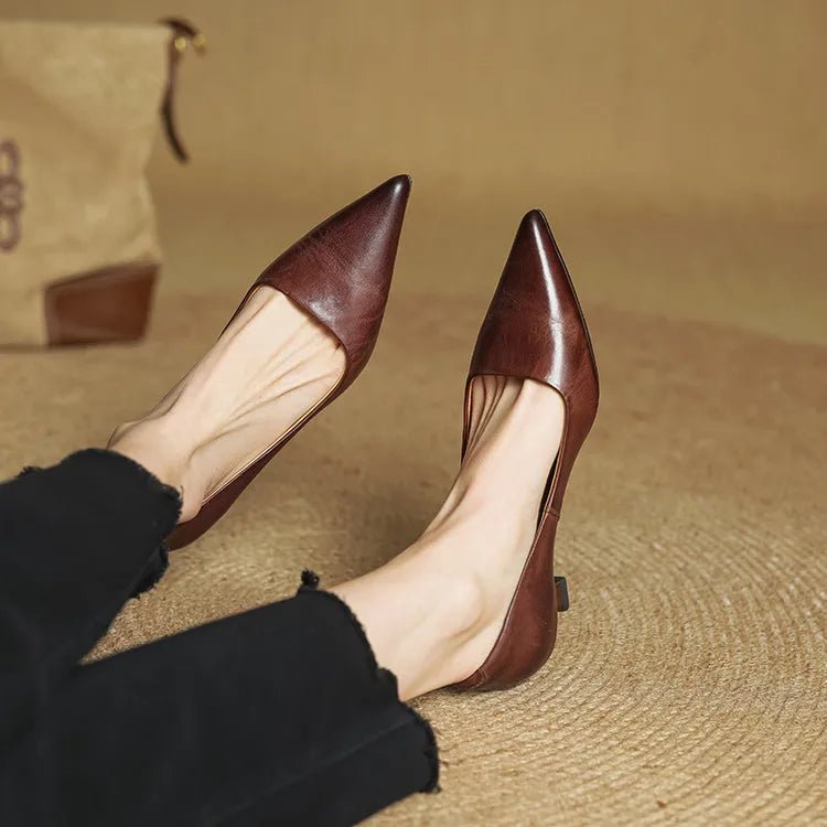 Alice - Women's Kitten Heel Pointed Toe Pumps - Sandals - Brown - Taylor & Bennett