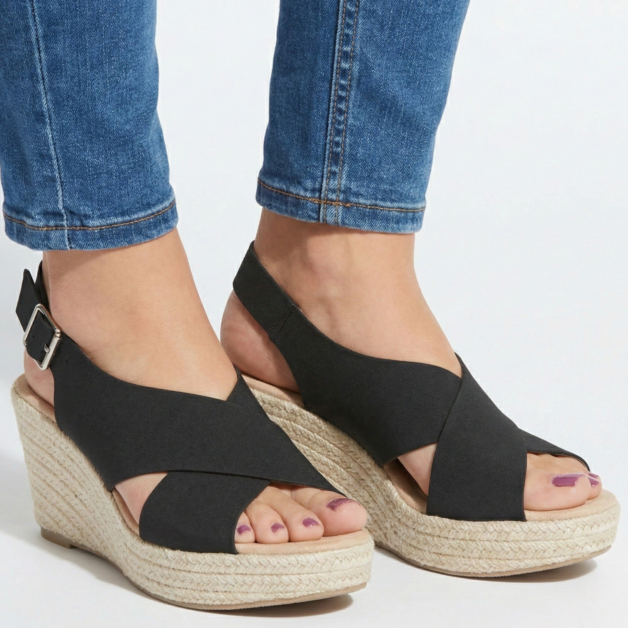 Alice - Women's Lightweight Open - Toe Sandals with Cushioned Sole - Footwear - Black - Taylor & Bennett