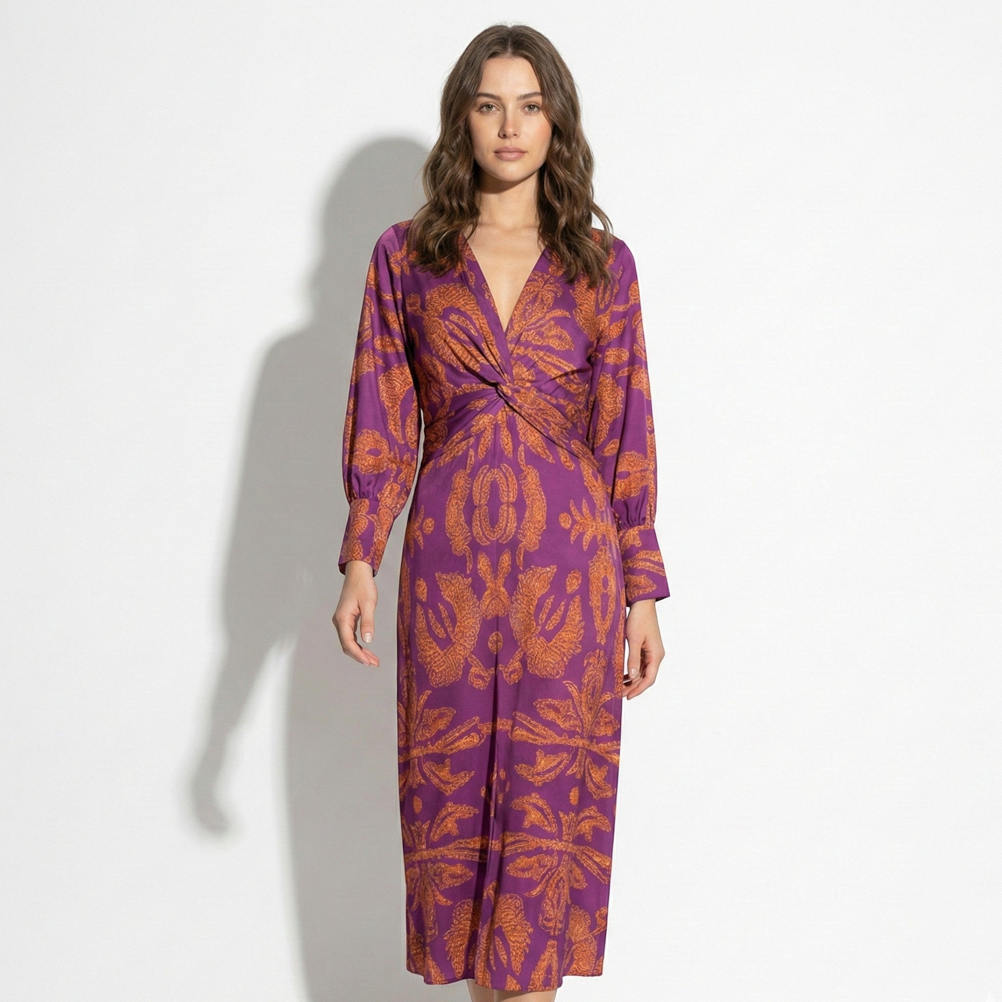 Alice - Women's Long Sleeve V - Neck Boho Maxi Dress - Dress - Purple - Taylor & Bennett