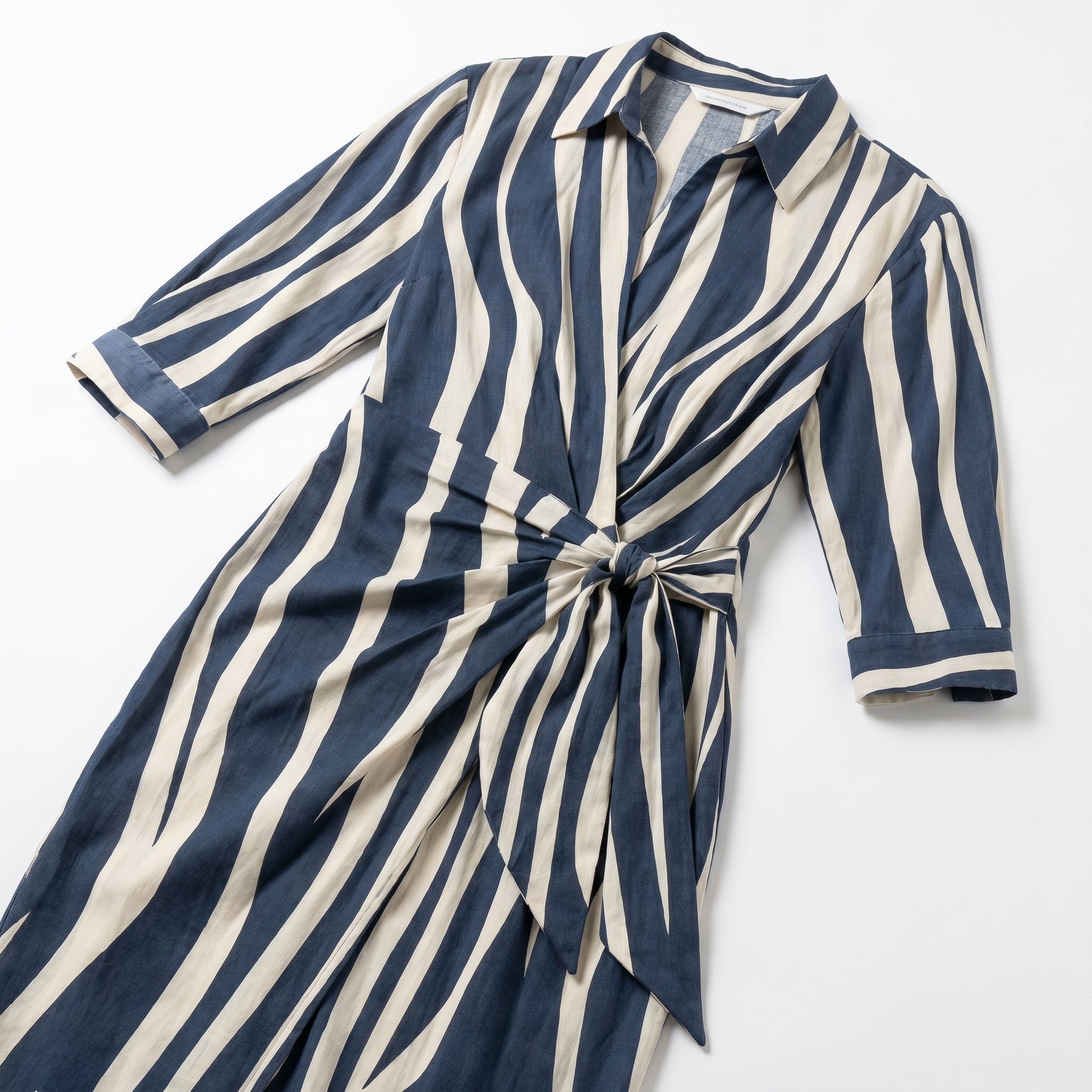 Alice - Women's Long Sleeve Wrap Shirt Dress with Vibrant Stripes - Long dress - Blue - Taylor & Bennett