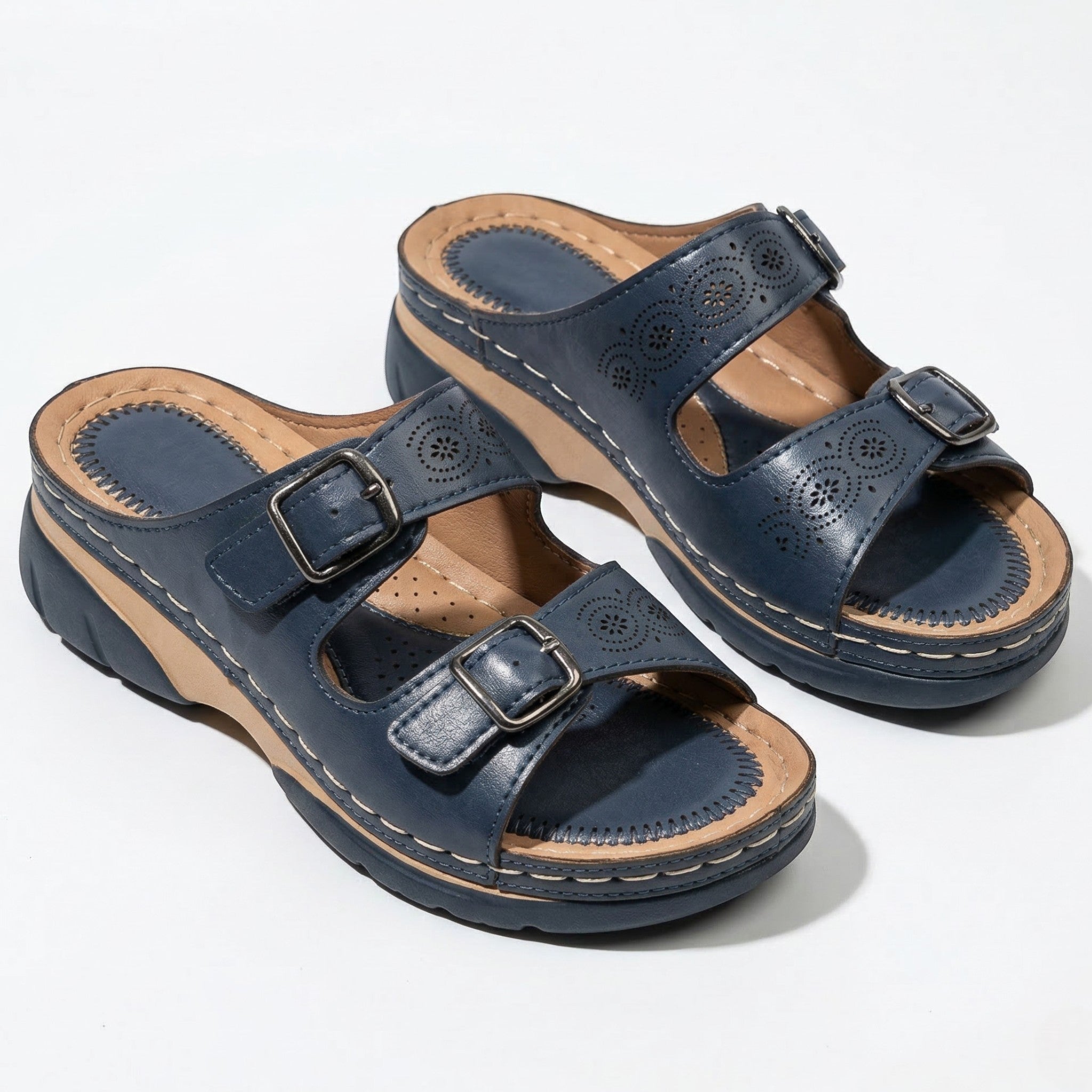 Alice - Women's Open Toe Sandals with Adjustable Buckles - Sandals - Blue - Taylor & Bennett