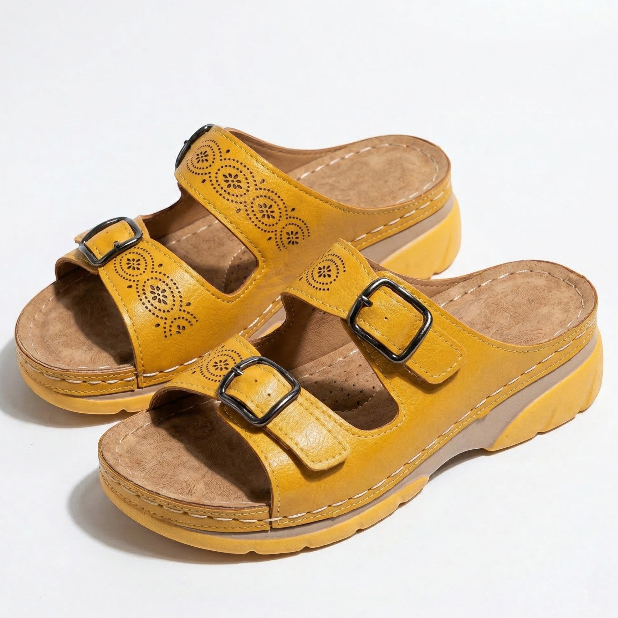 Alice - Women's Open Toe Sandals with Adjustable Buckles - Sandals - Yellow - Taylor & Bennett