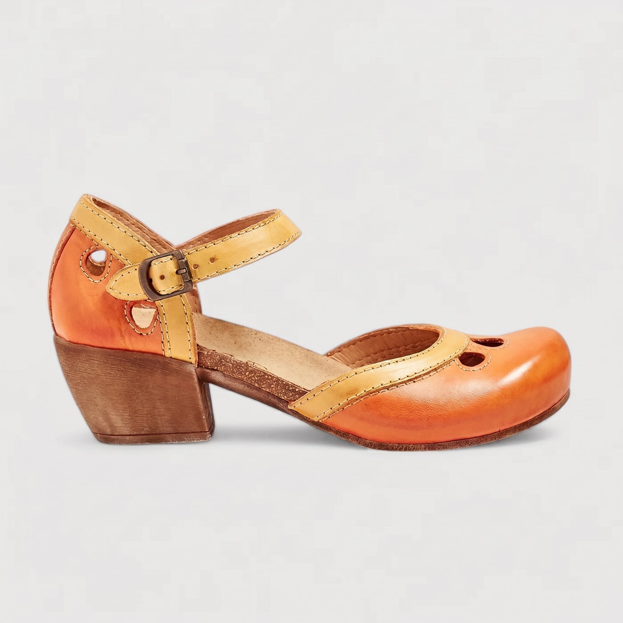 Alice - Women's Orthopaedic Block Heel Mary Jane Pumps - Sandals - Orange - Taylor & Bennett