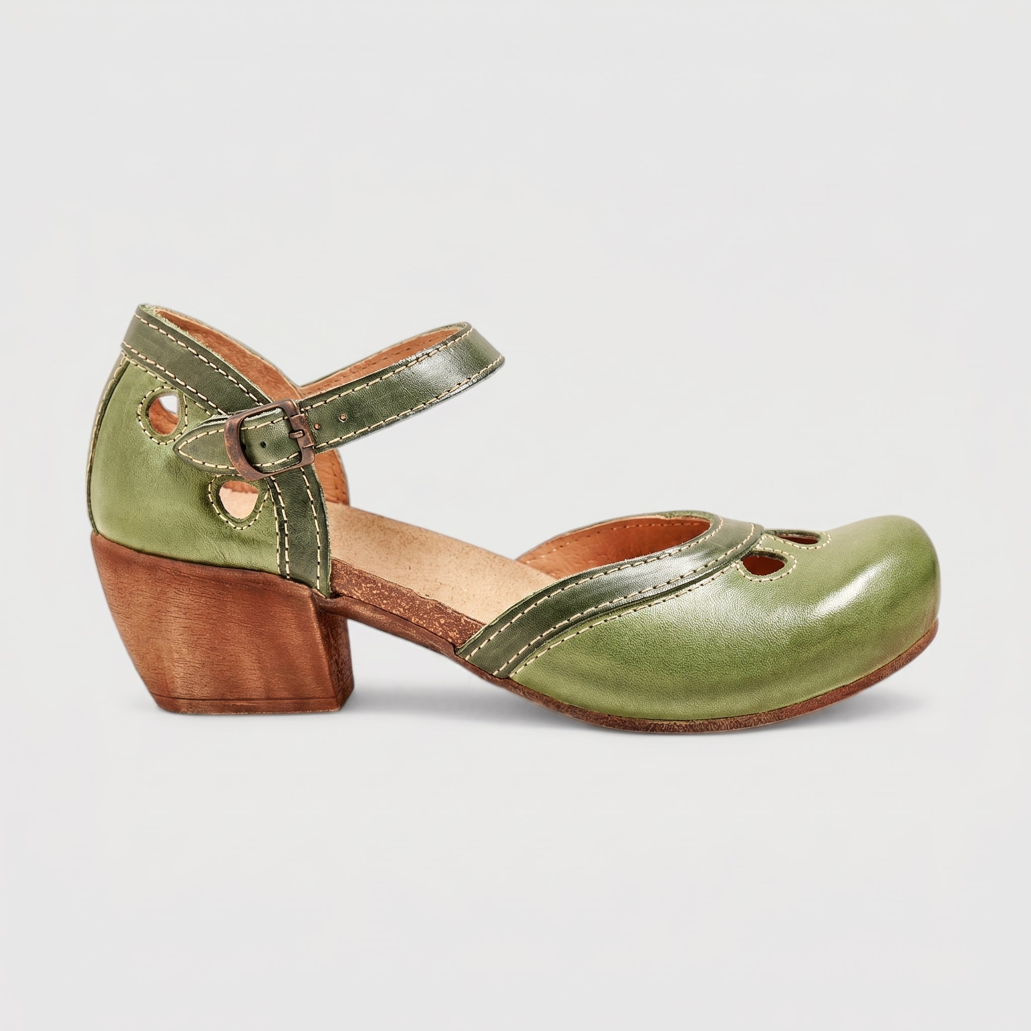 Alice - Women's Orthopaedic Block Heel Mary Jane Pumps - Sandals - Green - Taylor & Bennett