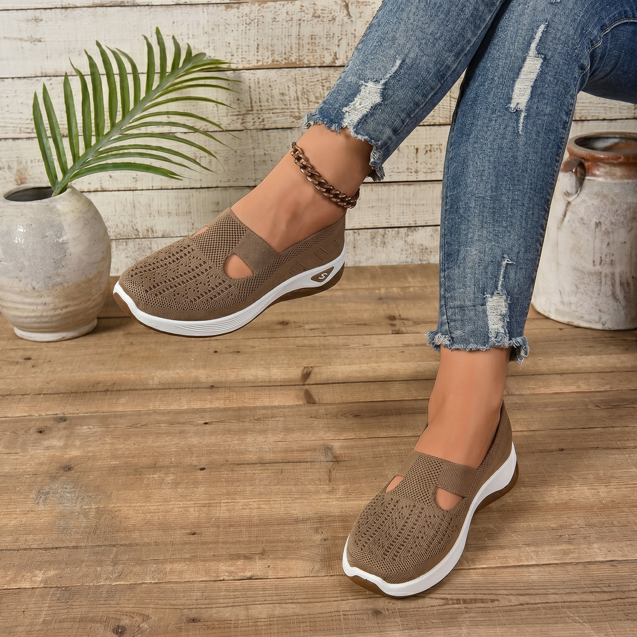 Alice - Women's Orthopaedic Breathable Slip-On Trainers - Orthopaedic Shoes - Brown - Taylor & Bennett