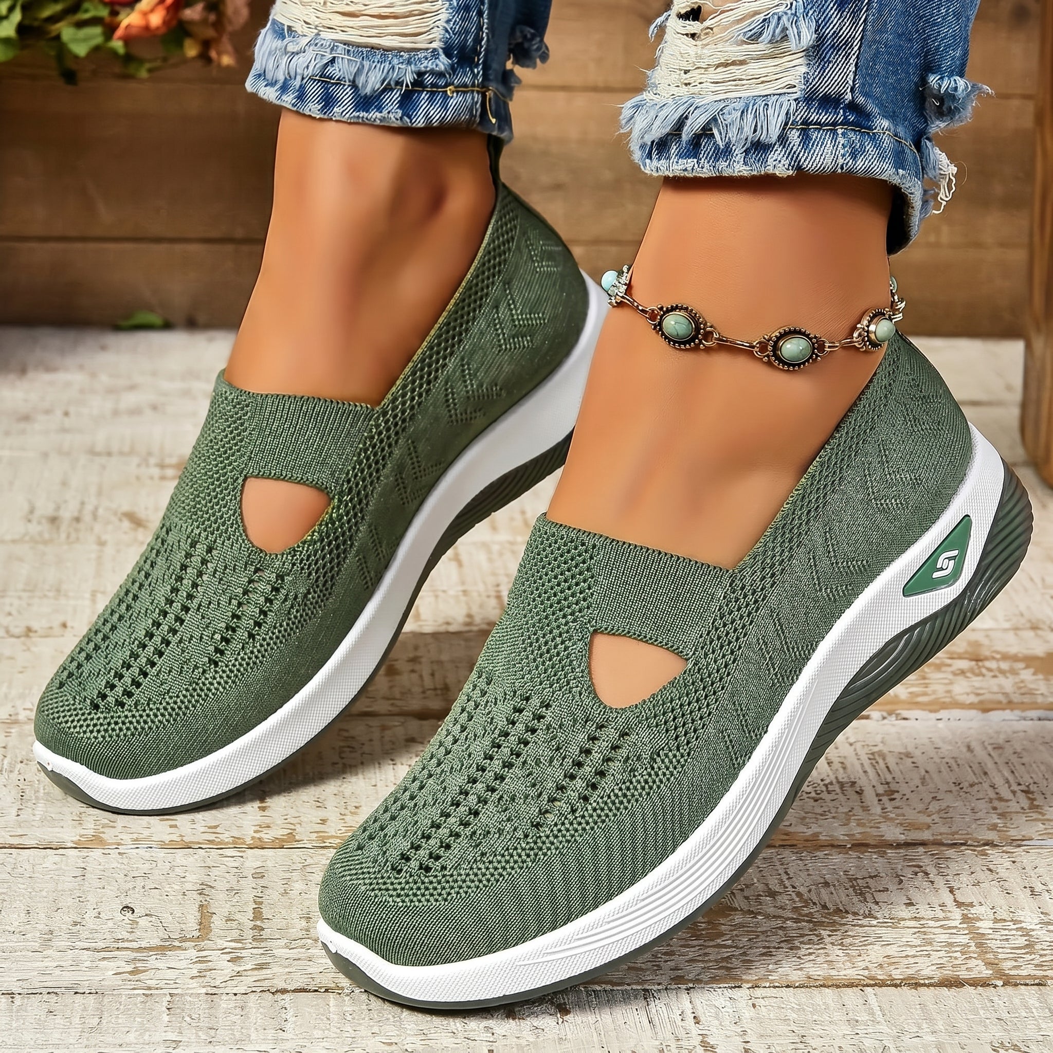 Alice - Women's Orthopaedic Breathable Slip-On Trainers - Orthopaedic Shoes - Green - Taylor & Bennett