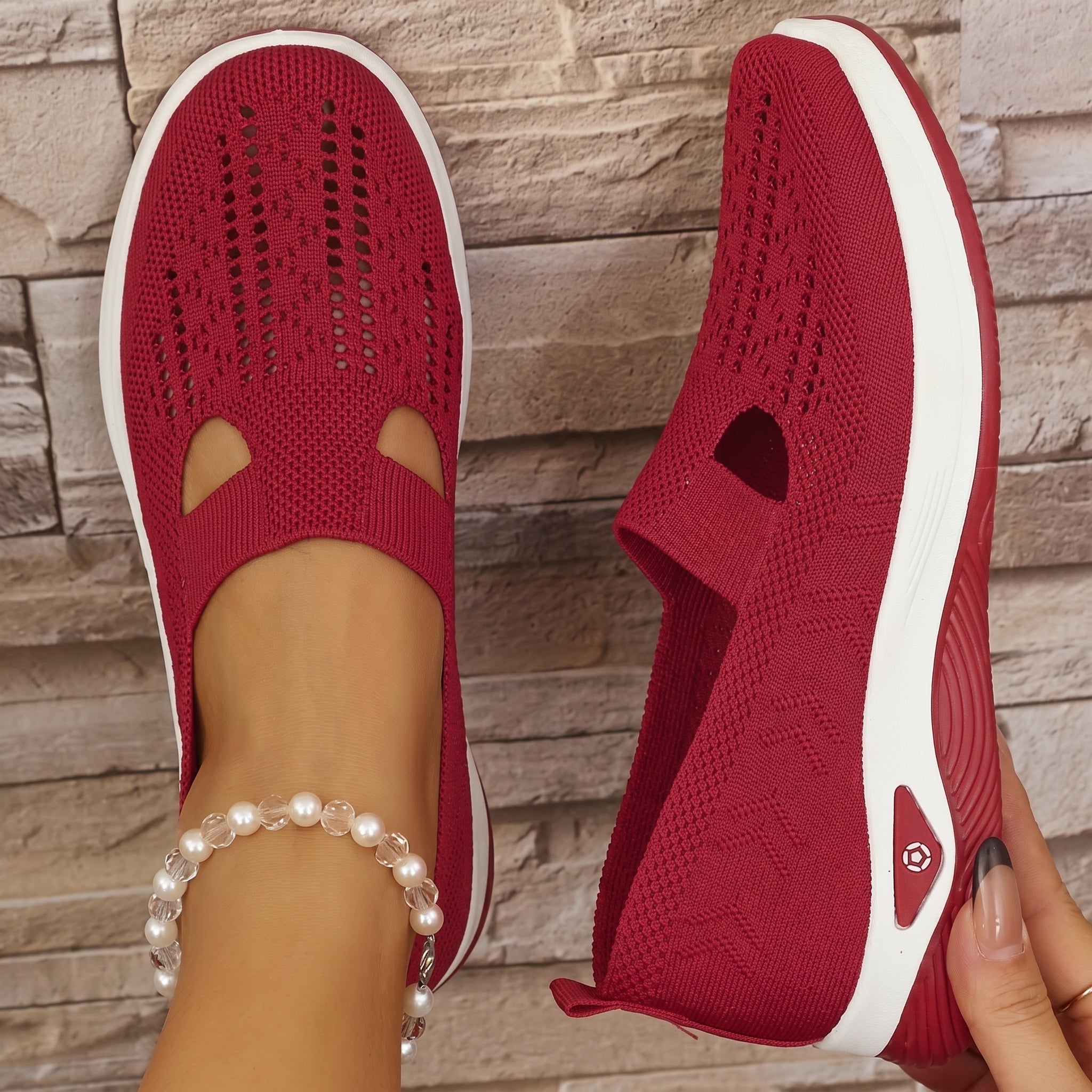 Alice - Women's Orthopaedic Slip - On Cushioned Trainers - Trainers - Red - Taylor & Bennett