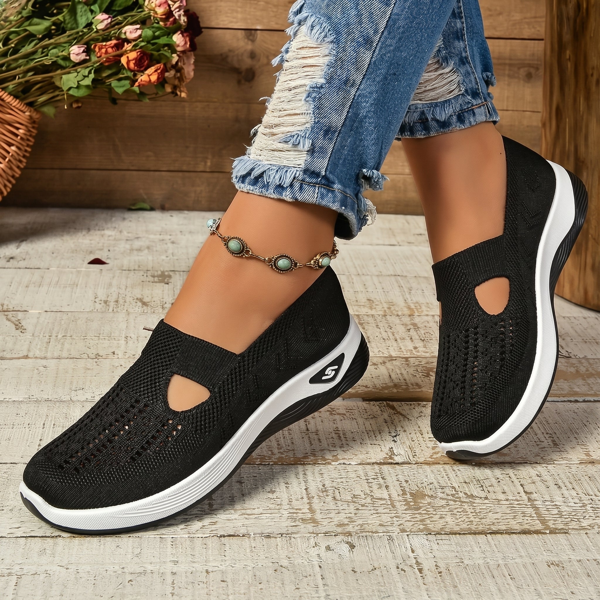Alice - Women's Orthopaedic Slip - On Cushioned Trainers - Trainers - Black - Taylor & Bennett