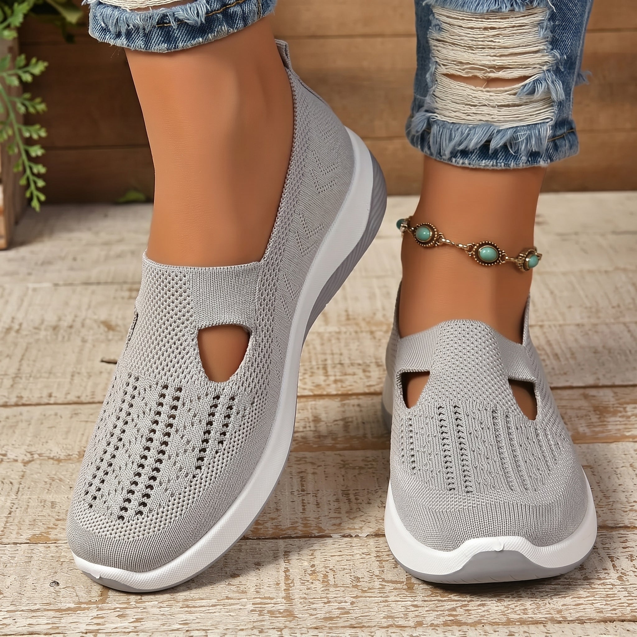 Alice - Women's Orthopaedic Slip - On Cushioned Trainers - Trainers - Grey - Taylor & Bennett
