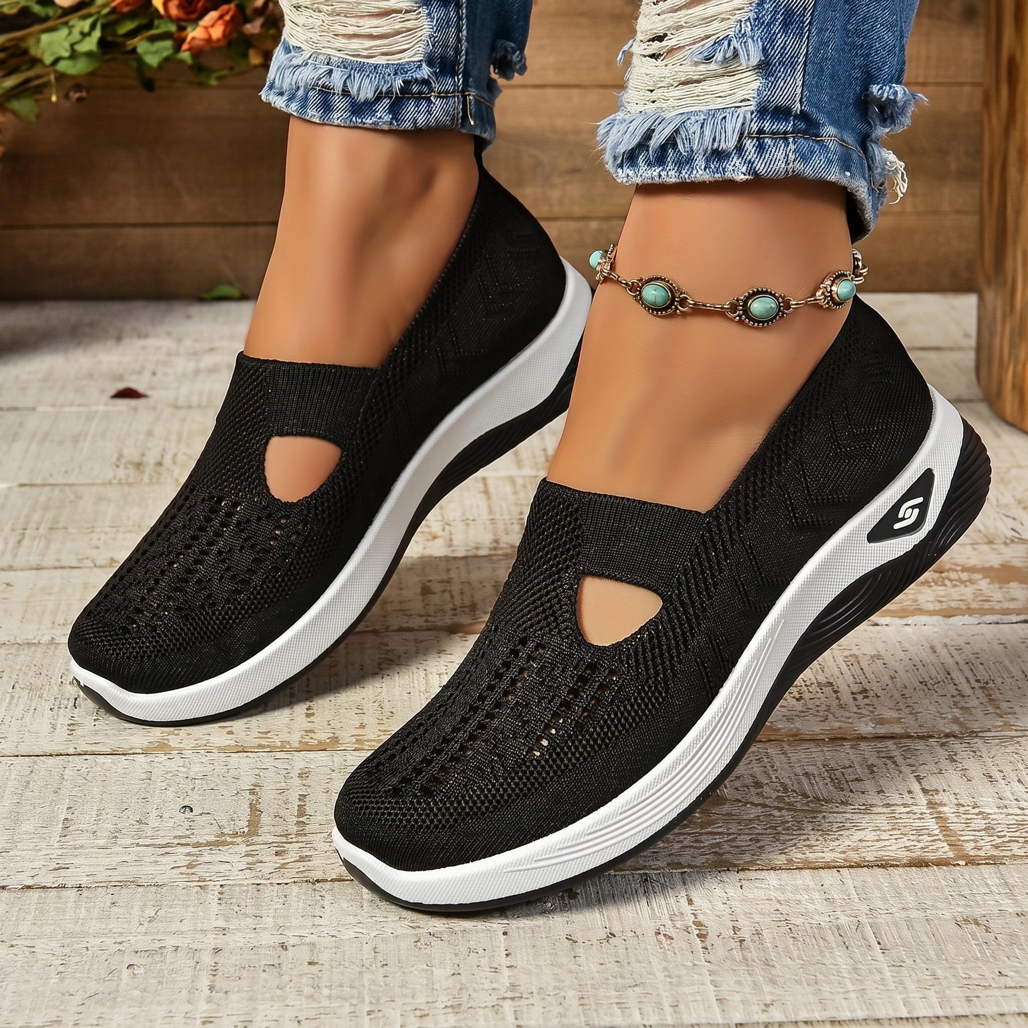 Alice - Women's Orthopaedic Slip - On Cushioned Trainers - Trainers - Black - Taylor & Bennett