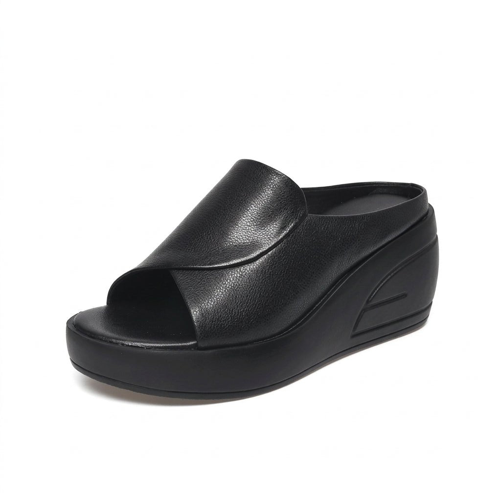 Alice - Women's Platform Open Toe Wedge Sandals - Sandals - Black - Taylor & Bennett