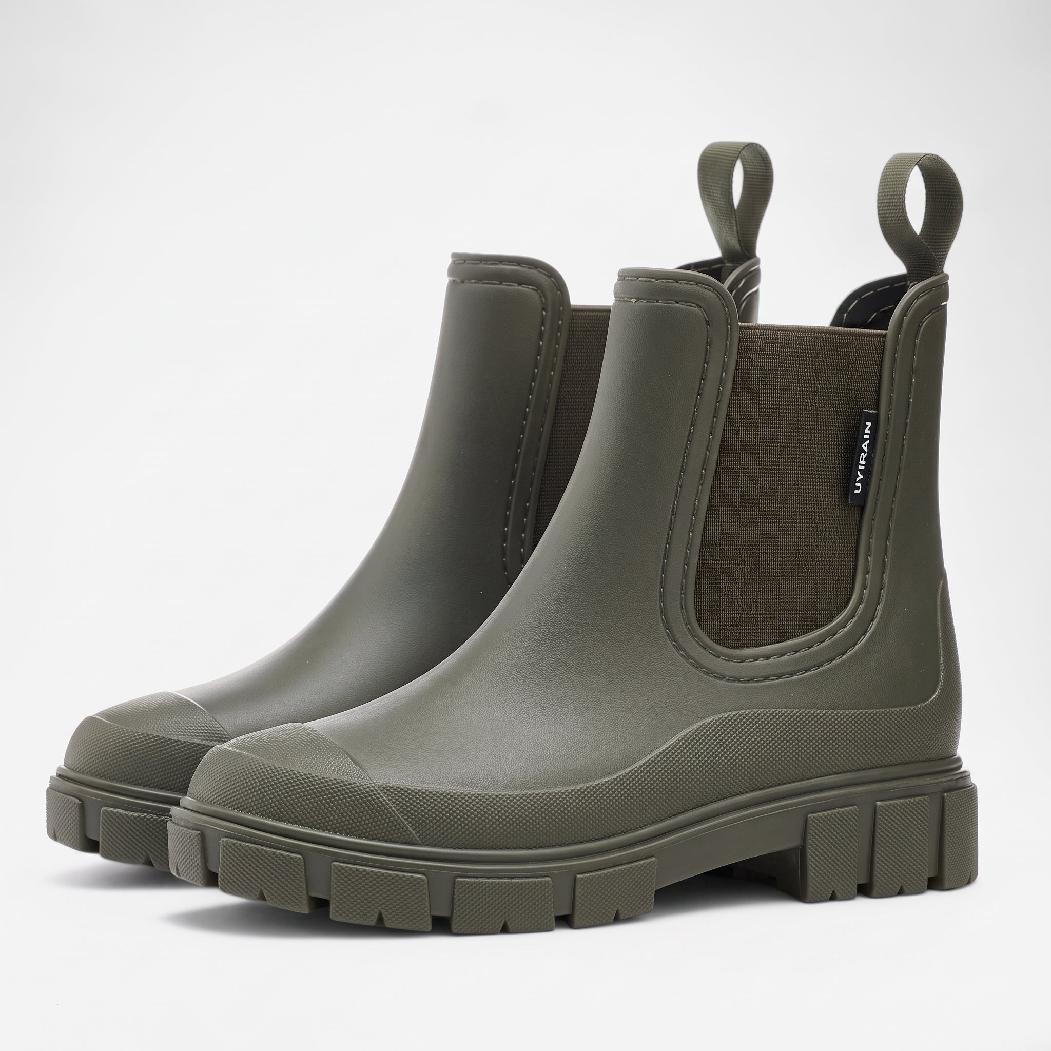 Alice - Women's Waterproof Elastic Panel Chelsea Boots - Boots - Olive Green - Taylor & Bennett