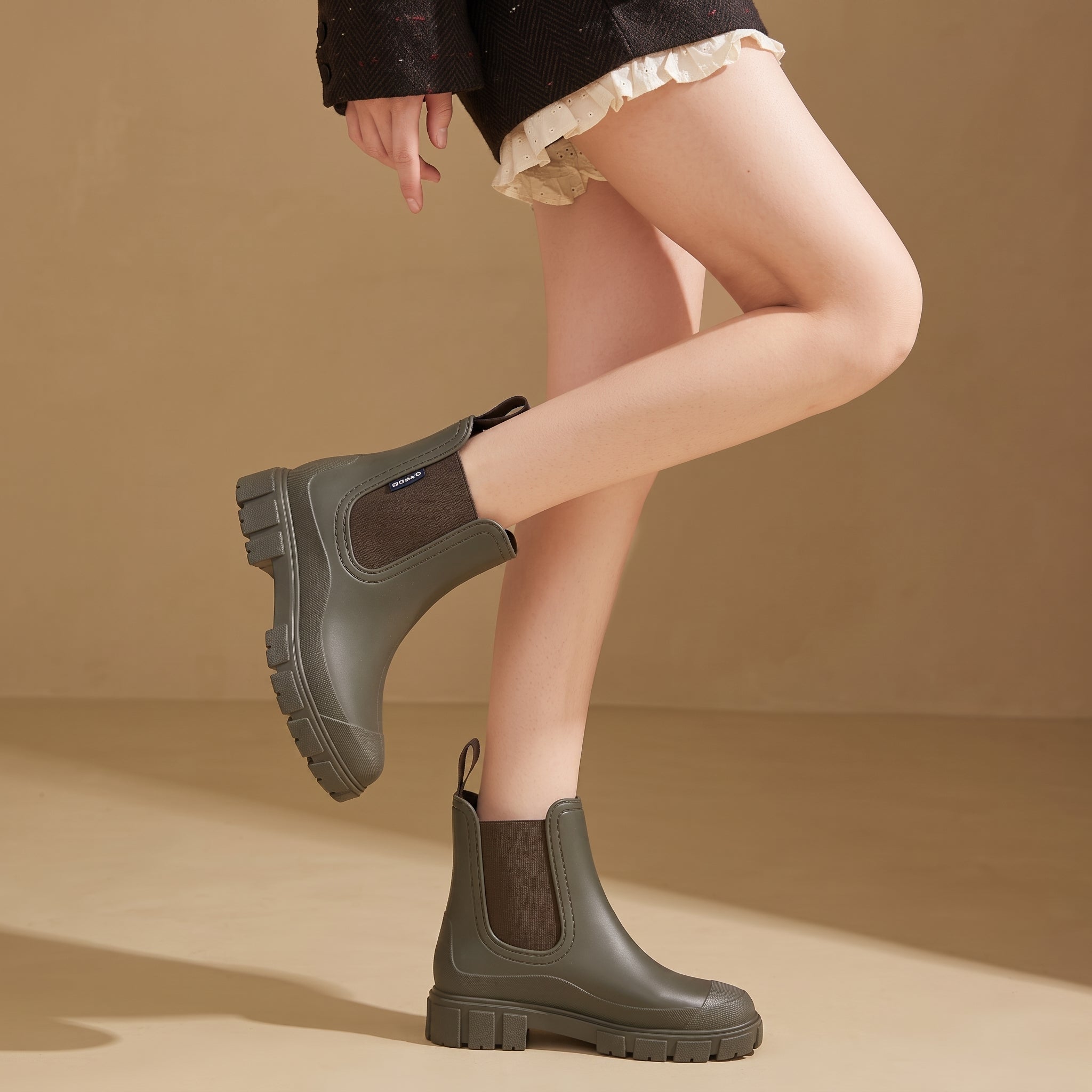 Alice - Women's Waterproof Elastic Panel Chelsea Boots - Boots - Olive Green - Taylor & Bennett